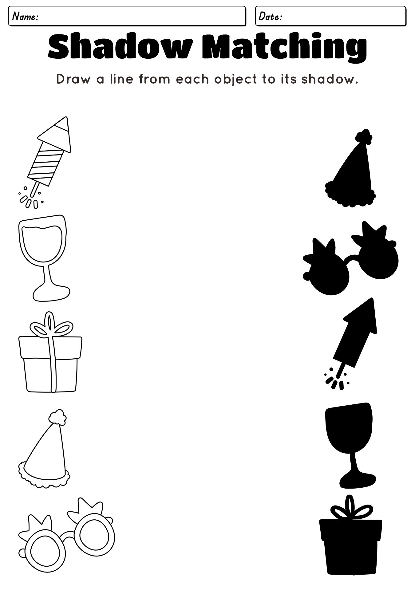 Matching Worksheets with New Years Pictures for Preschoolers