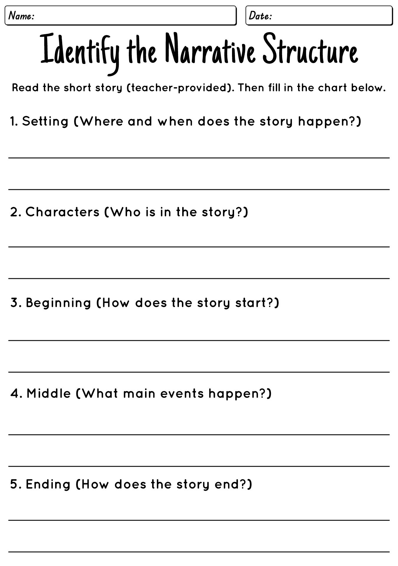 Narrative Structure Worksheets for Short Stories