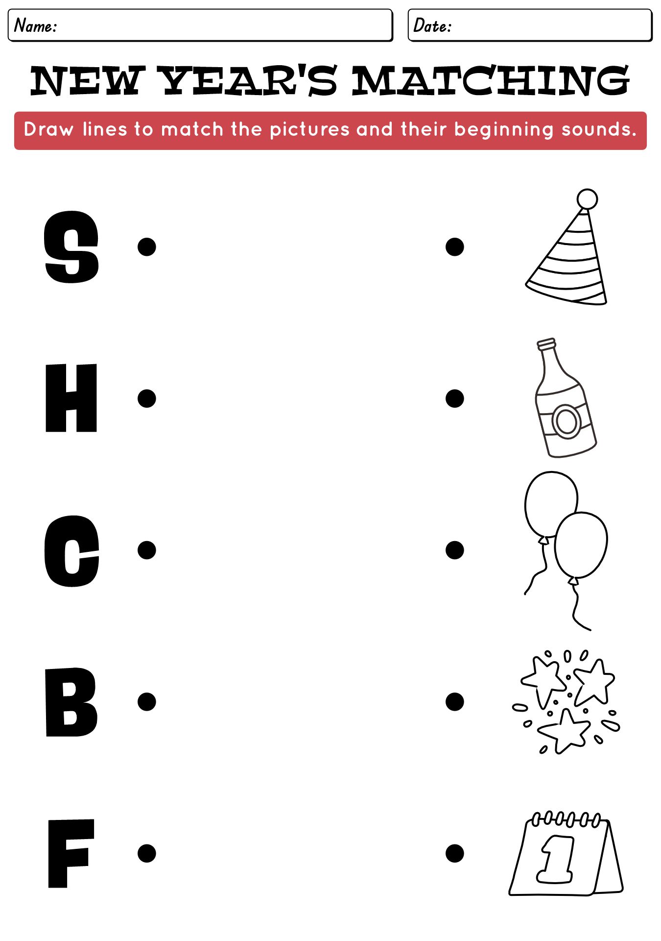 New Years Alphabet Matching Printables for Preschool