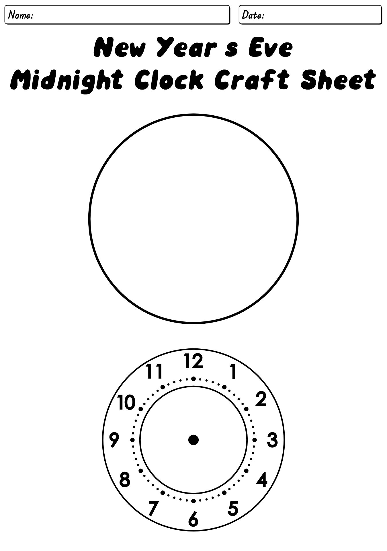 New Years Eve Midnight Clock Craft Sheet