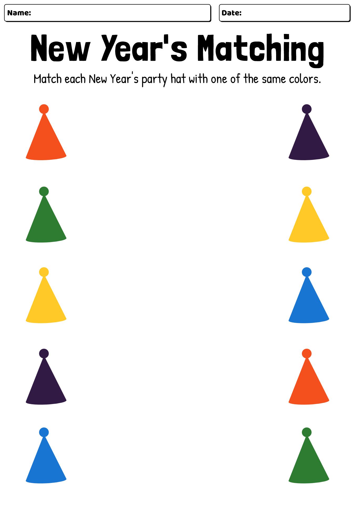 New Years Preschool Matching Activities