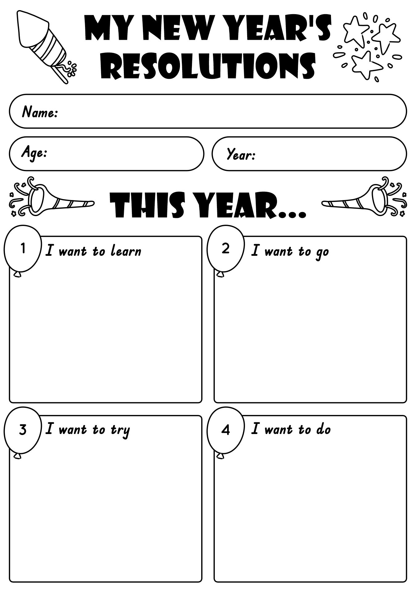 New Years Resolution Worksheet