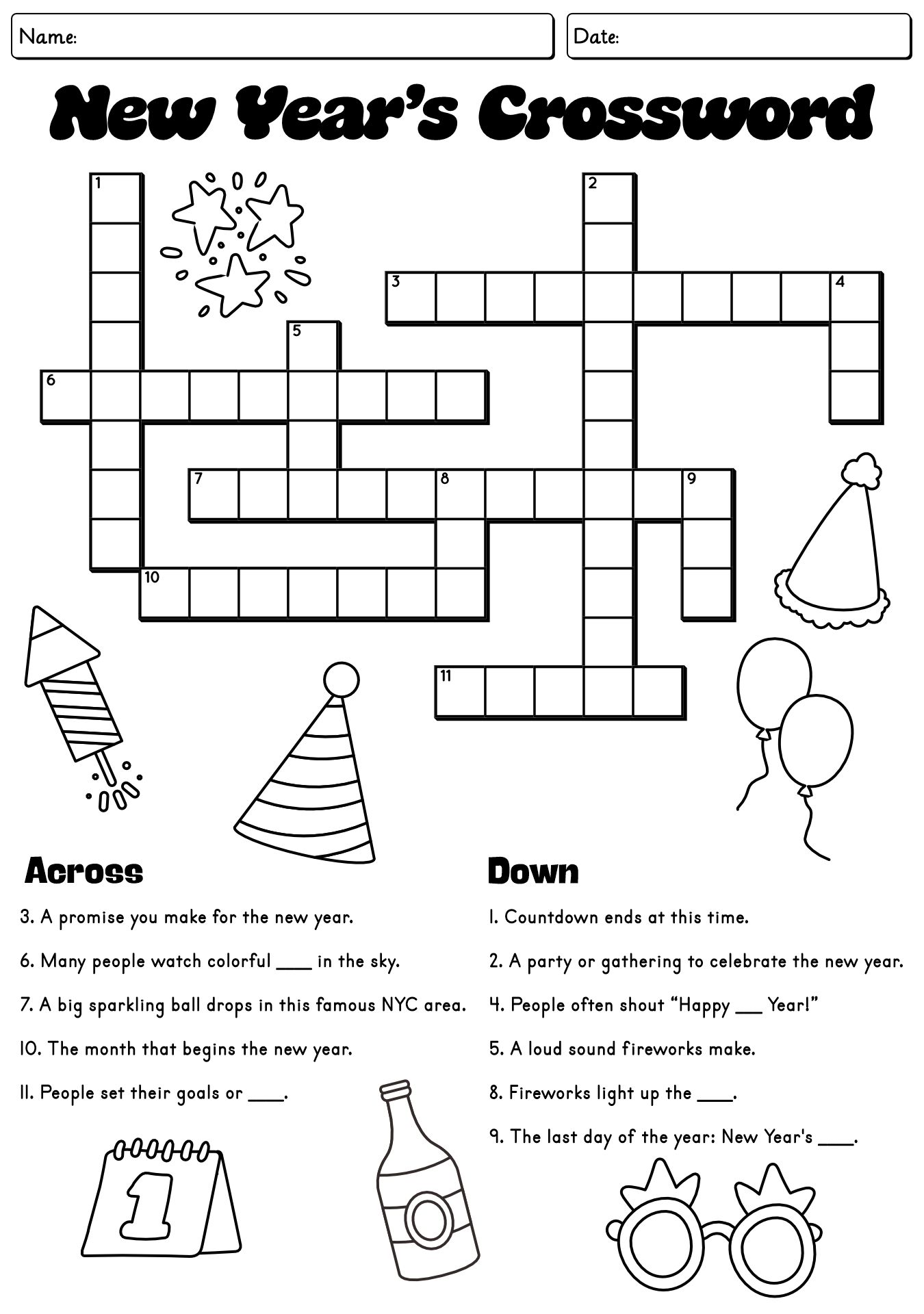 New Years Themed Crossword Puzzles