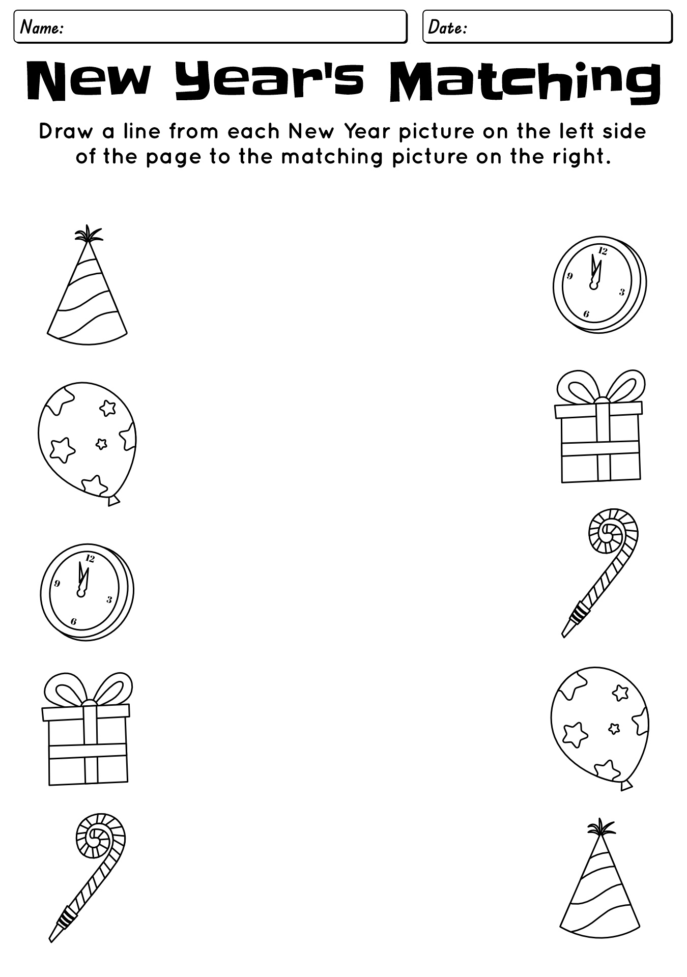 New Years Worksheet Matching Activity