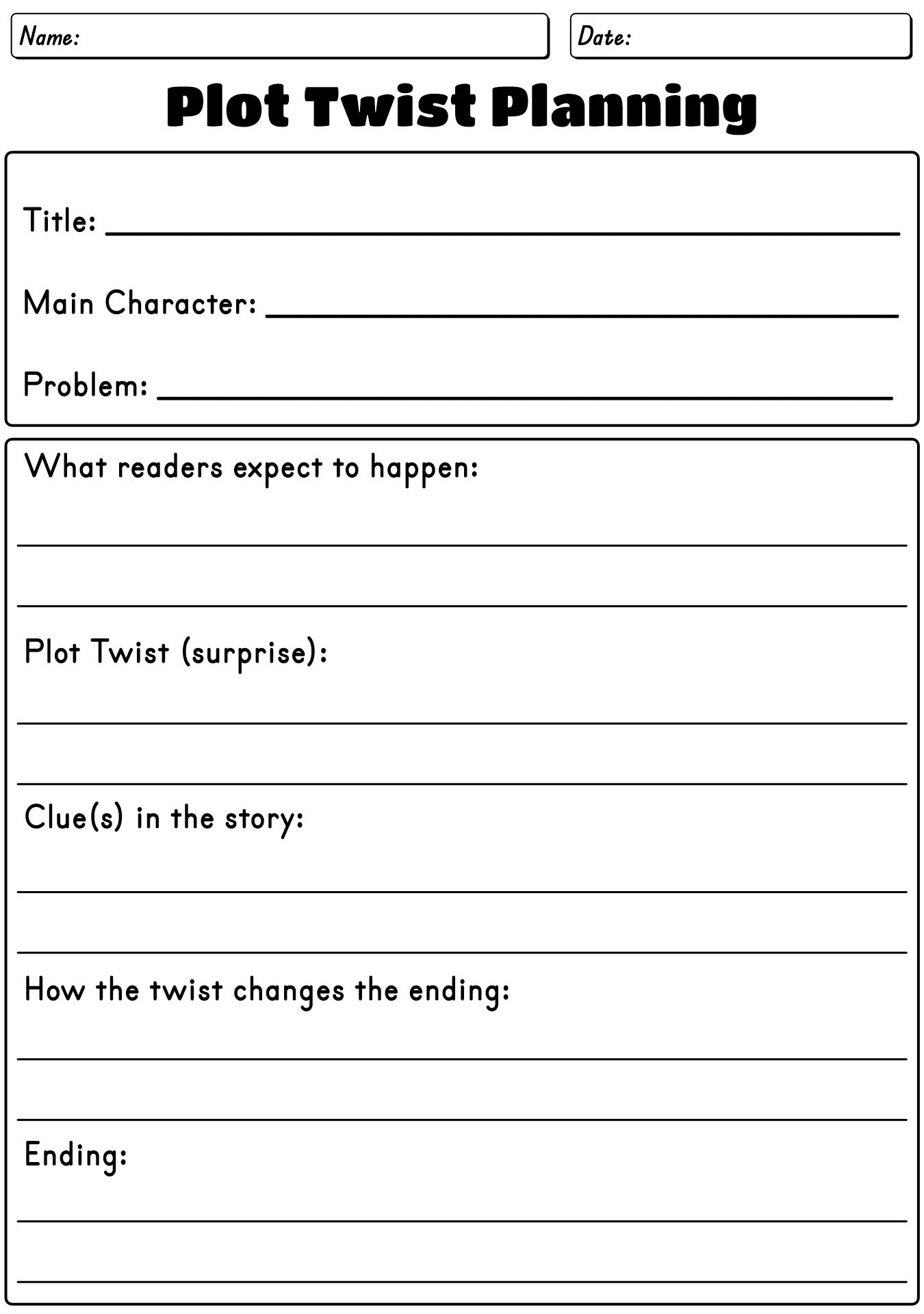 Plot Twist Planning Worksheet for Short Stories