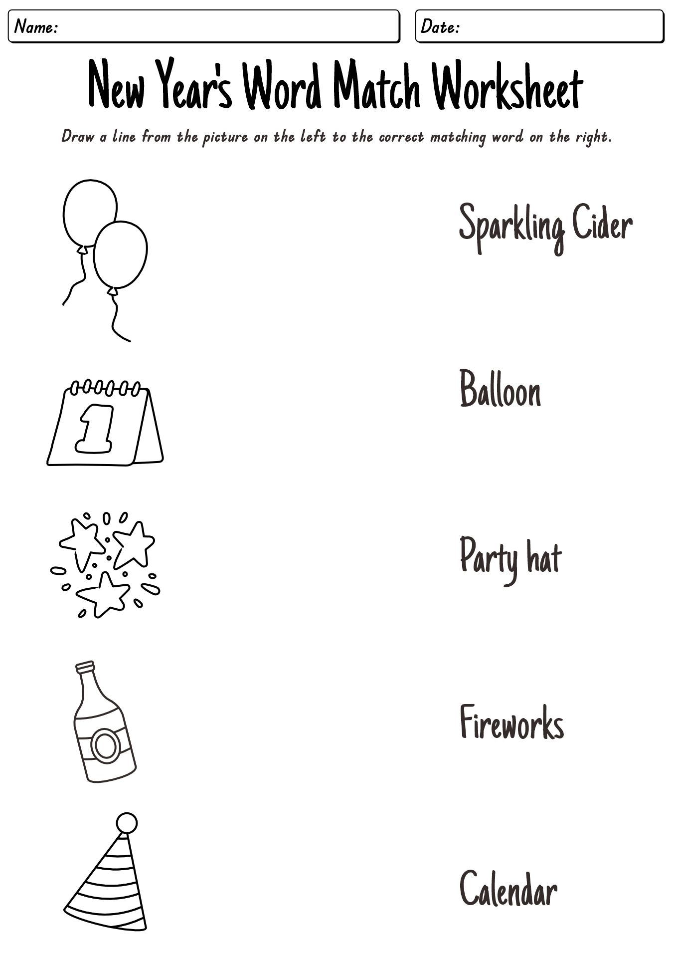 Preschool Matching Games for New Years Celebration