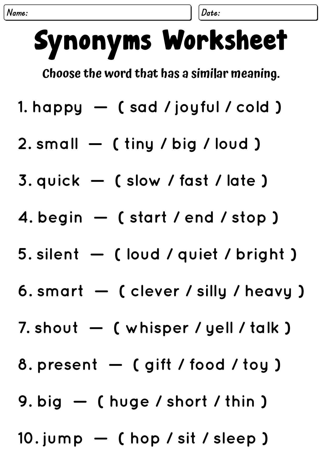 Printable 2nd Grade Vocabulary Worksheets
