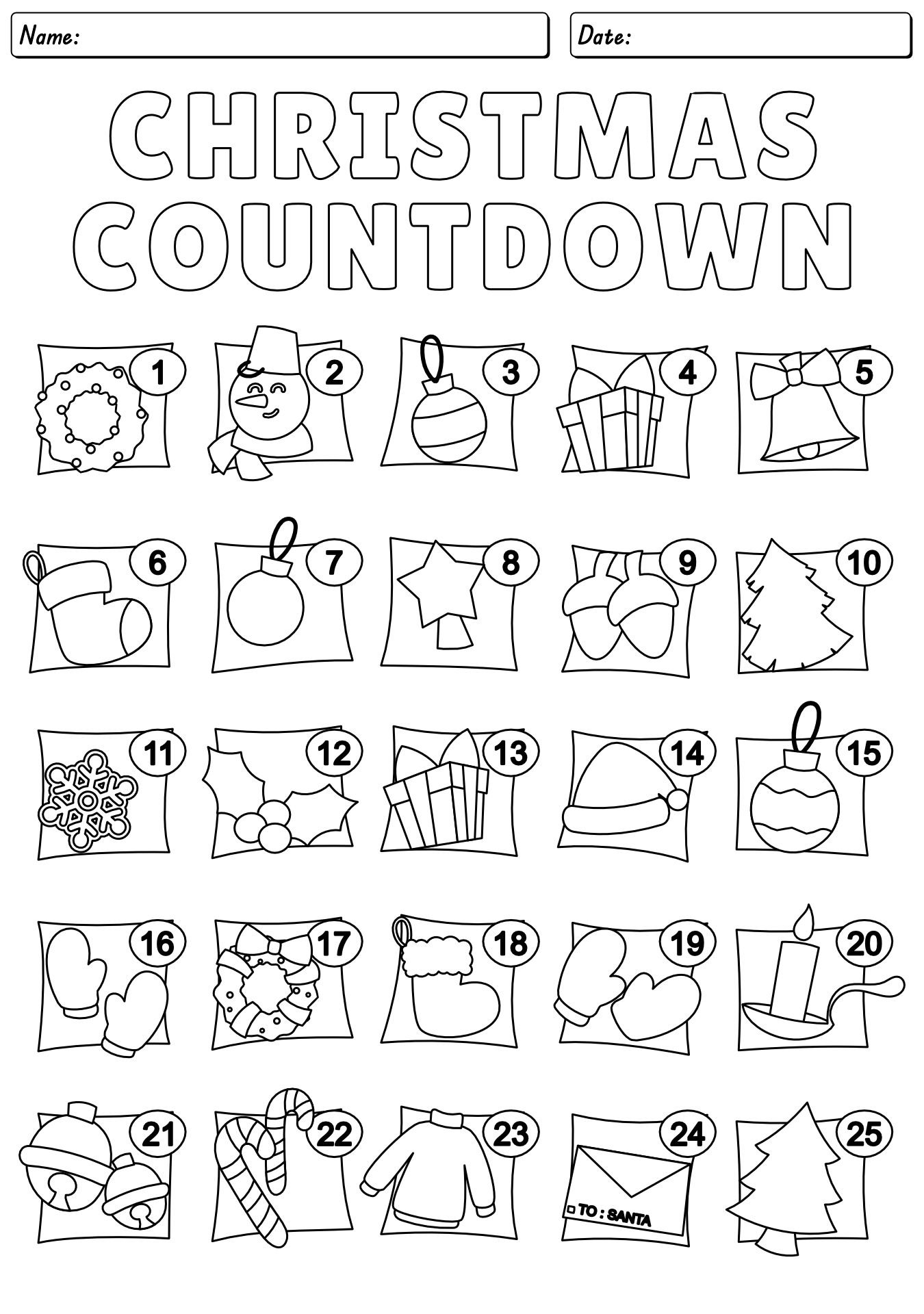 Printable Advent Calendar Project Sheet