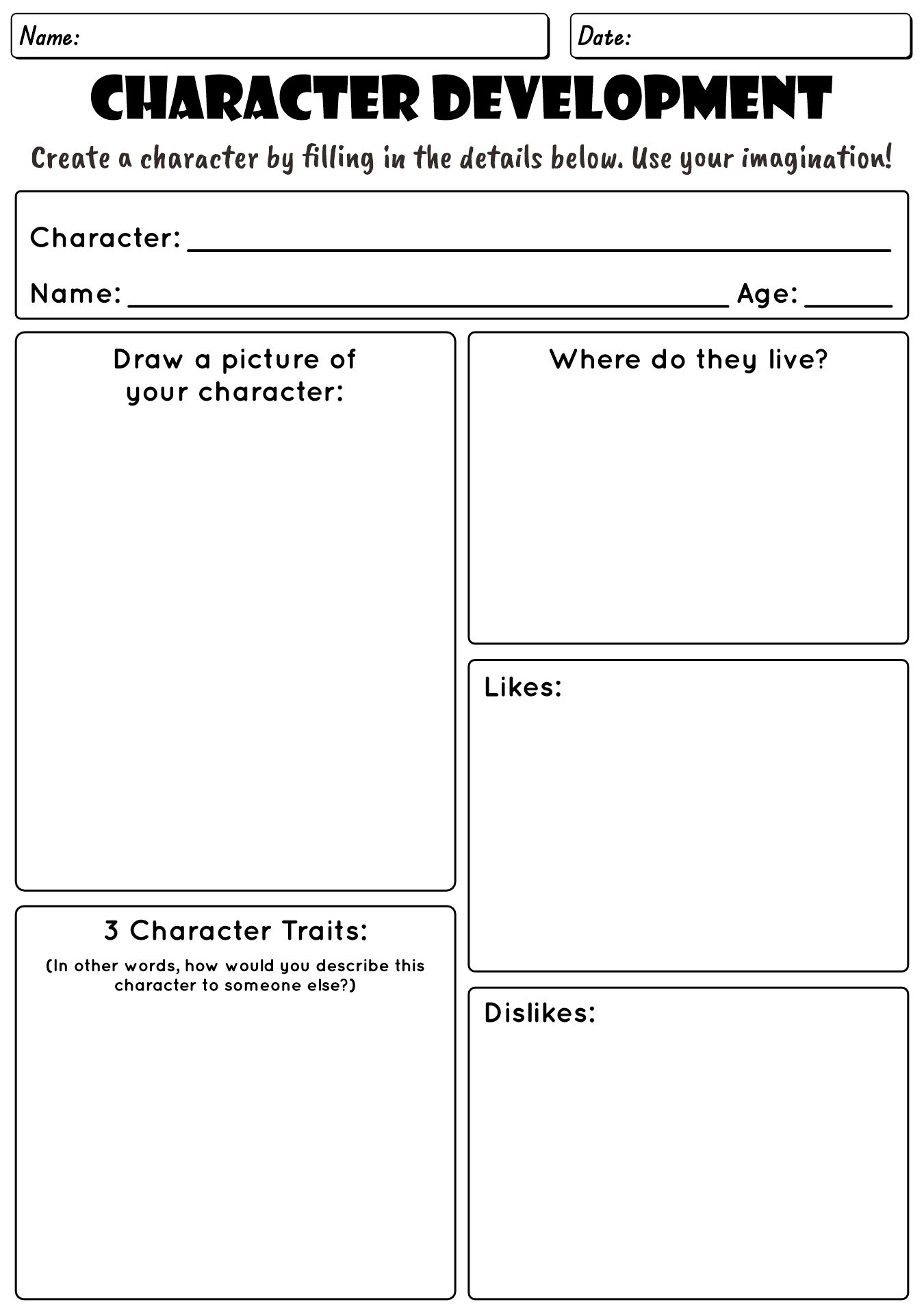 Printable Character Development in Short Stories Worksheets
