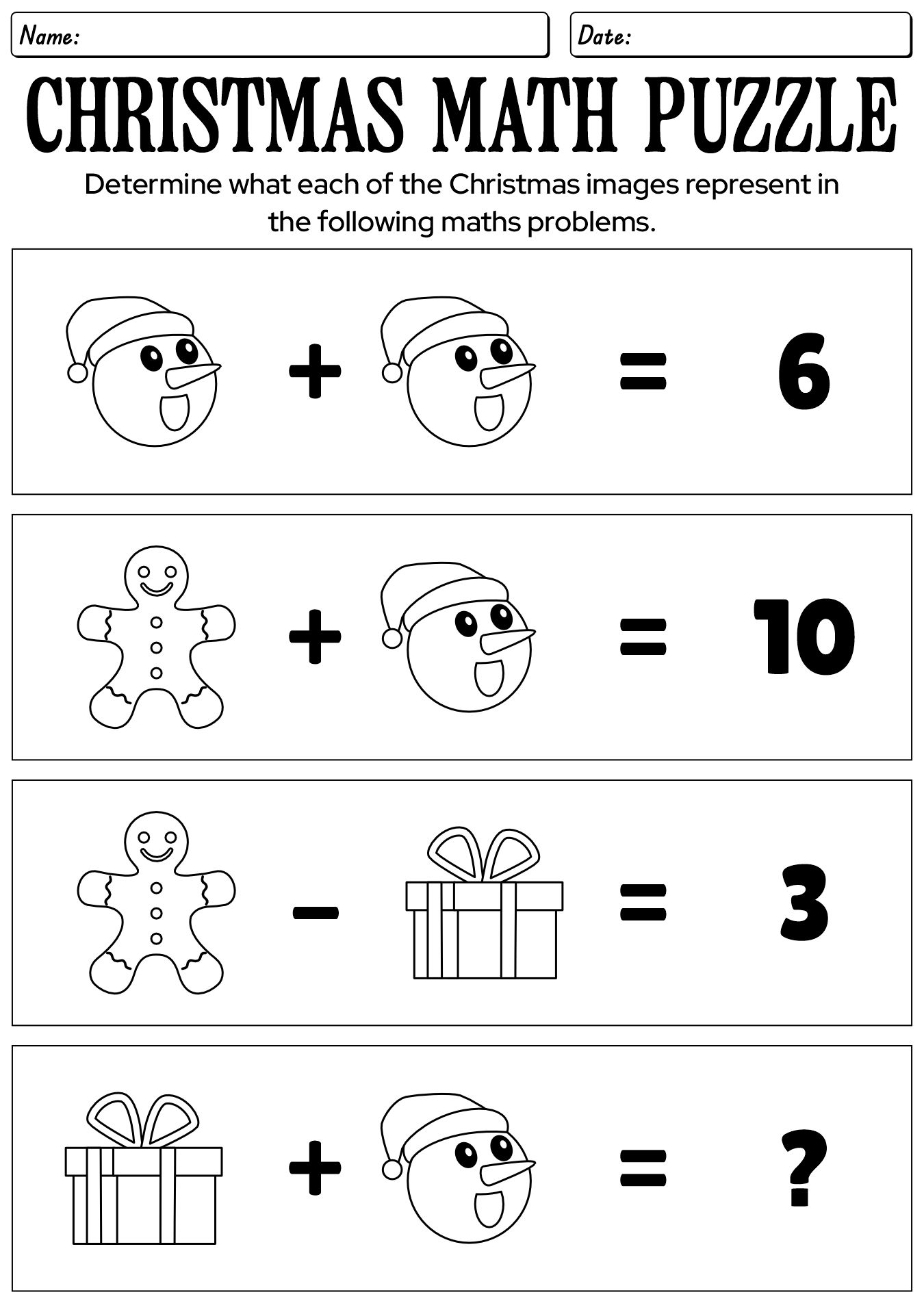 Printable Christmas Math Puzzles for Third Graders