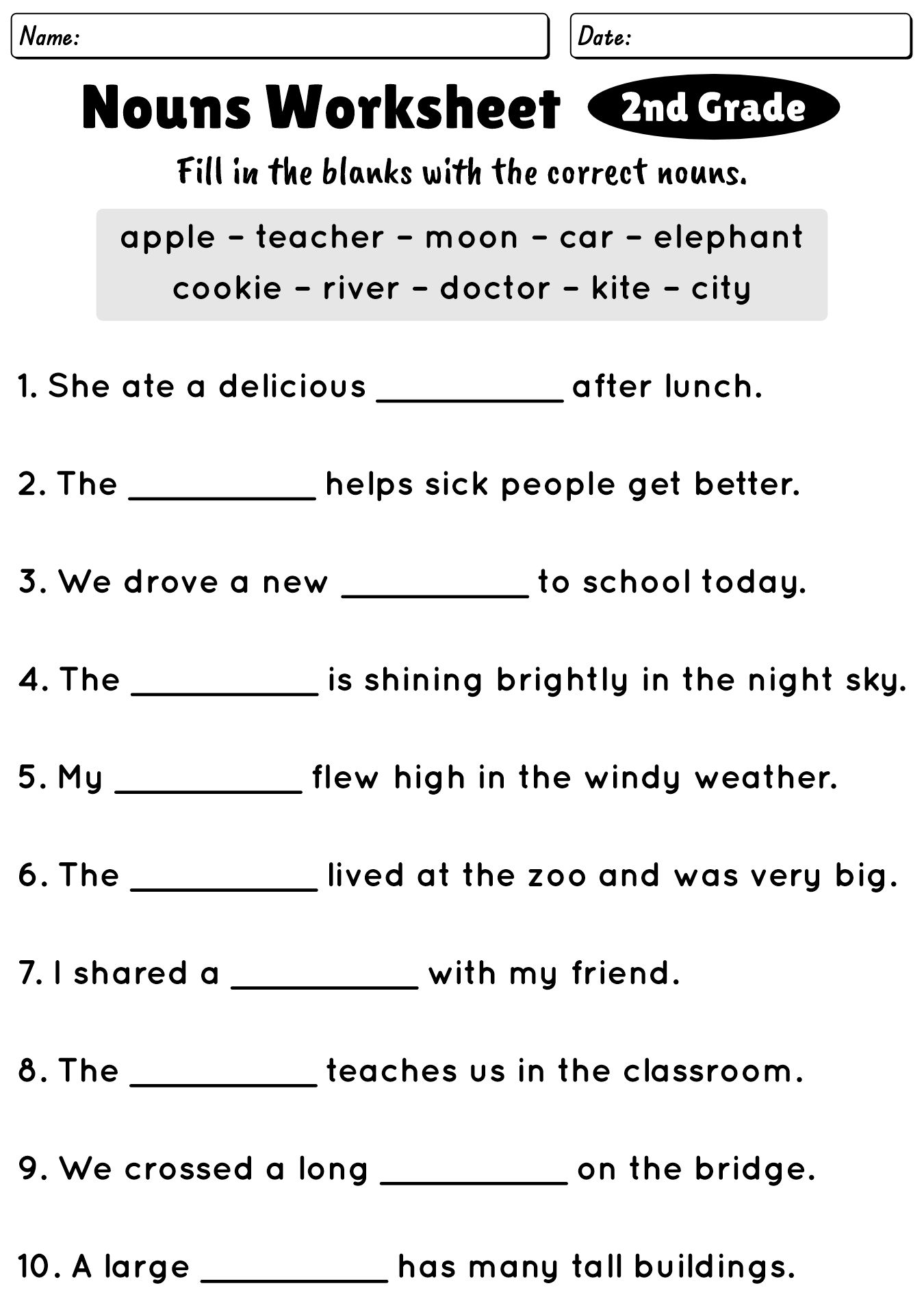 Printable English 2nd Grade Worksheets