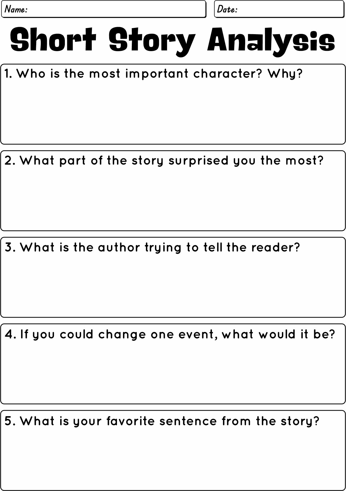 Printable Short Story Analysis Worksheets