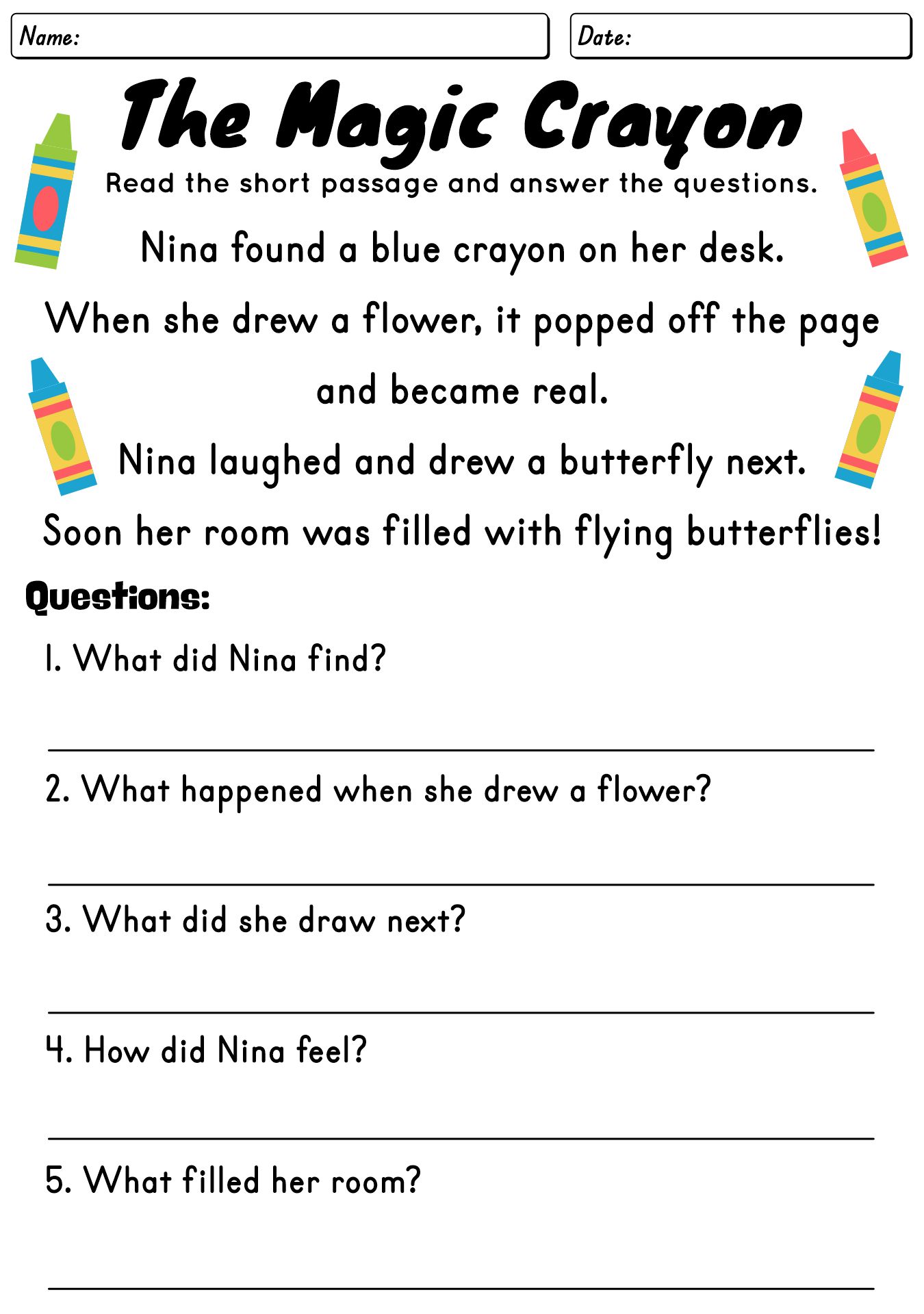 Printable Short Story Comprehension Worksheets