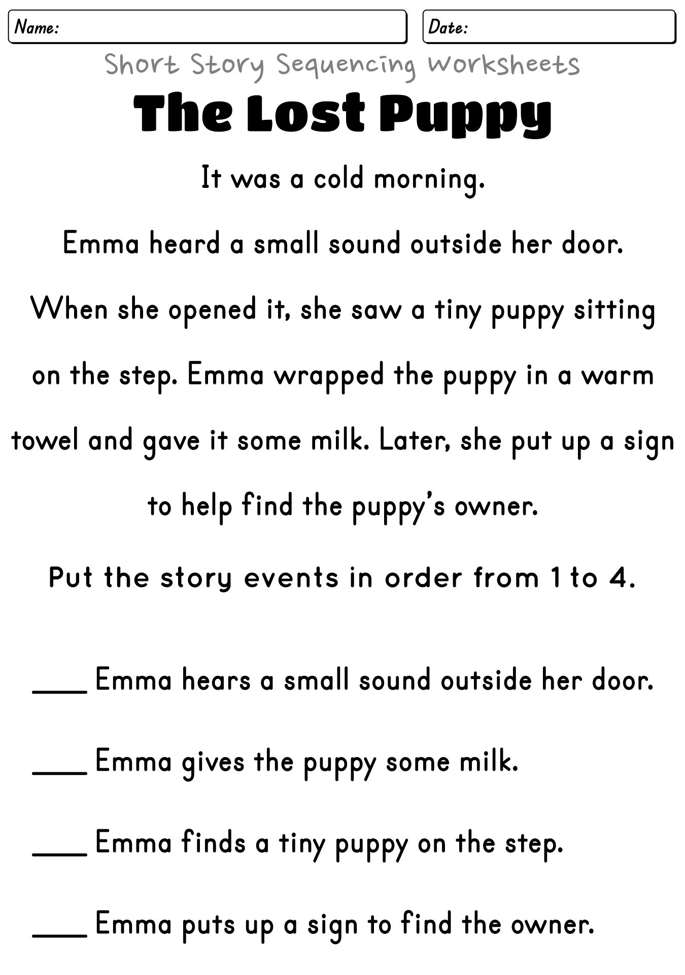 Printable Short Story Sequencing Worksheets