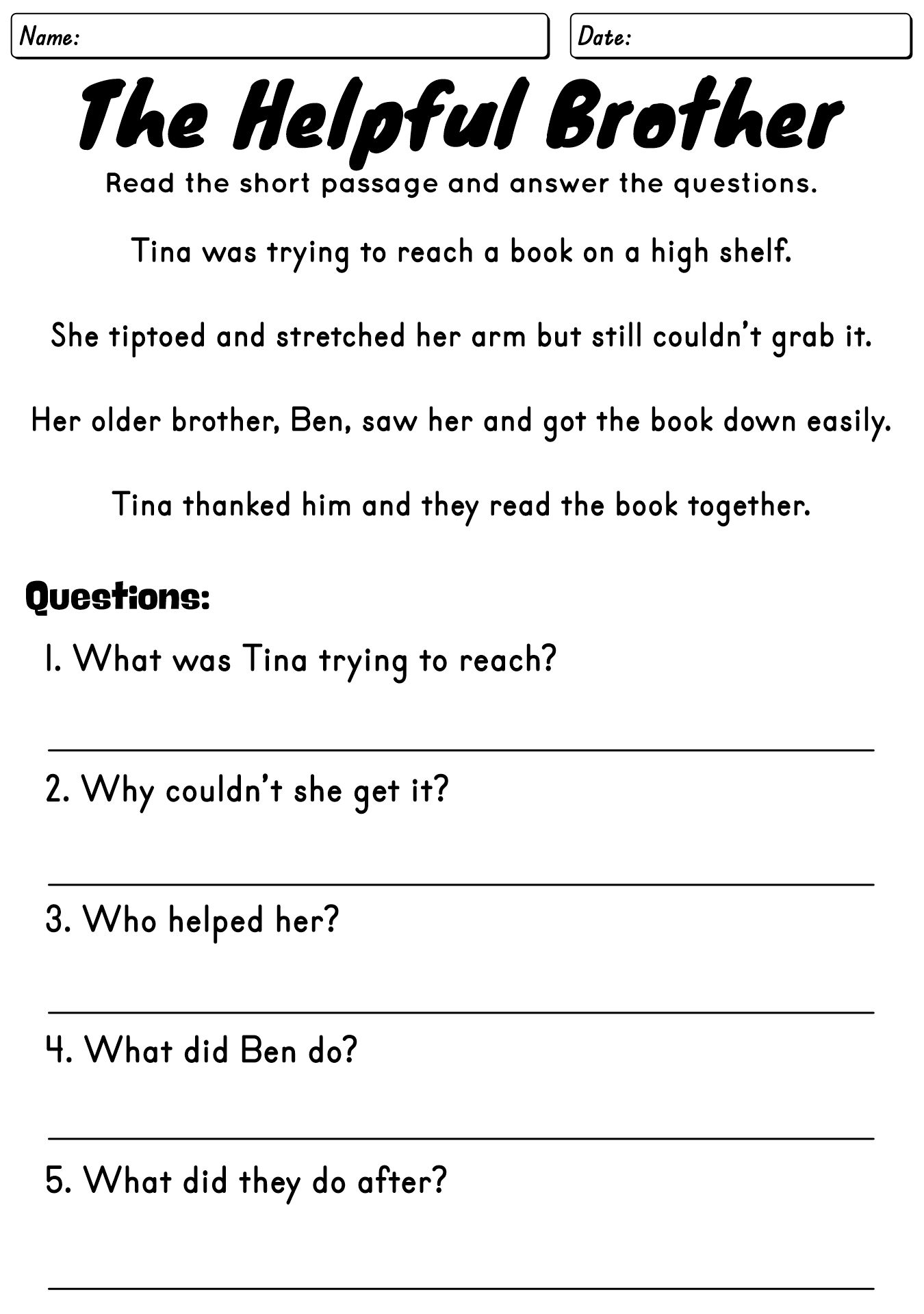Second Grade Reading Worksheets