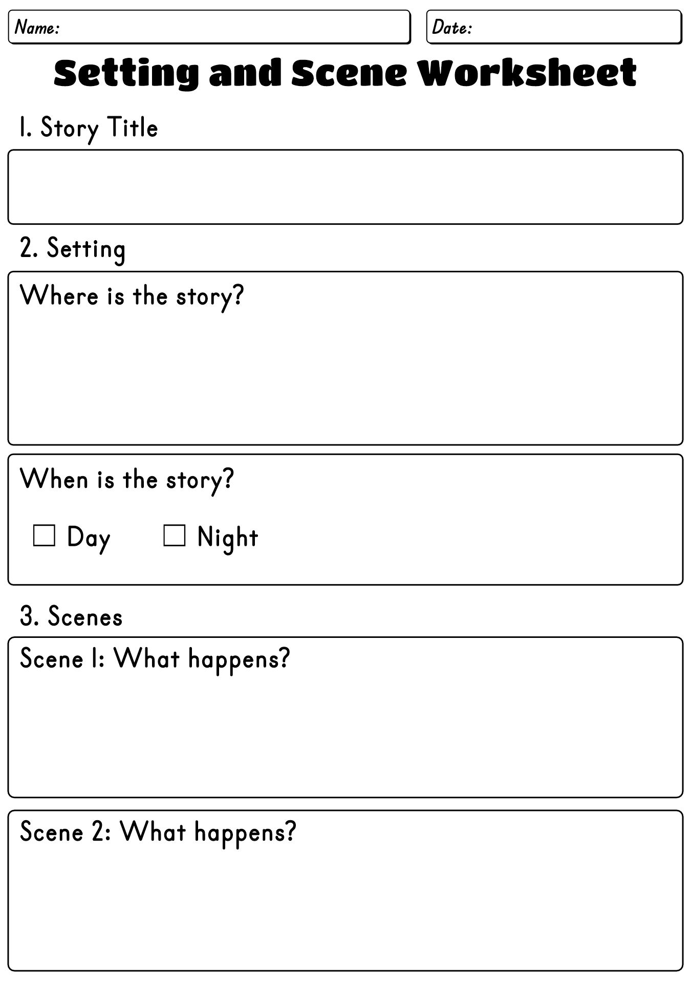 Setting and Scene Mapping Worksheet for Short Stories