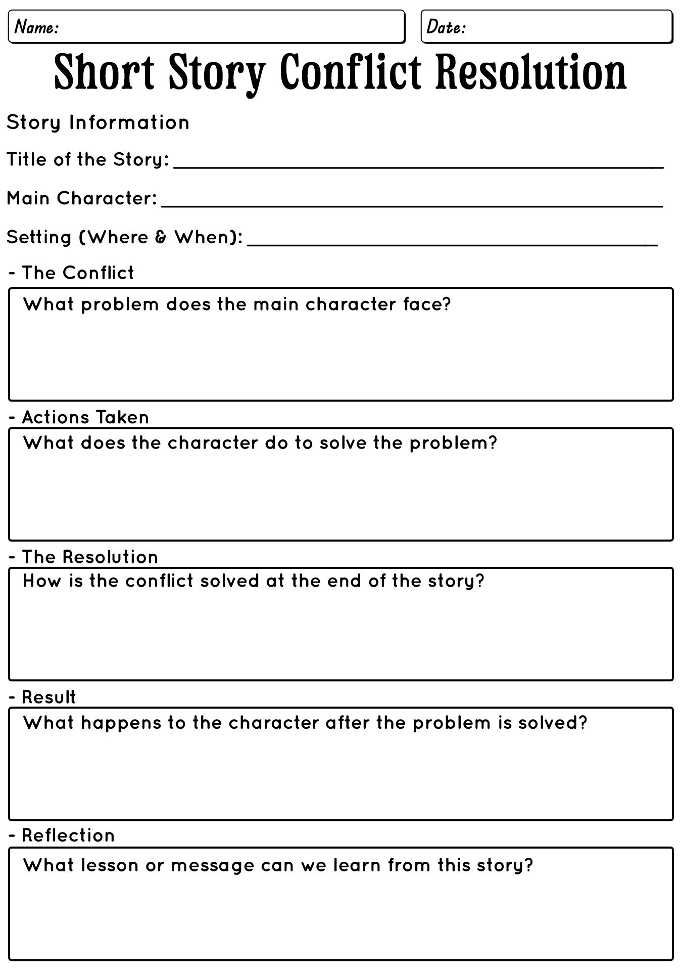 Short Story Conflict Resolution Worksheet