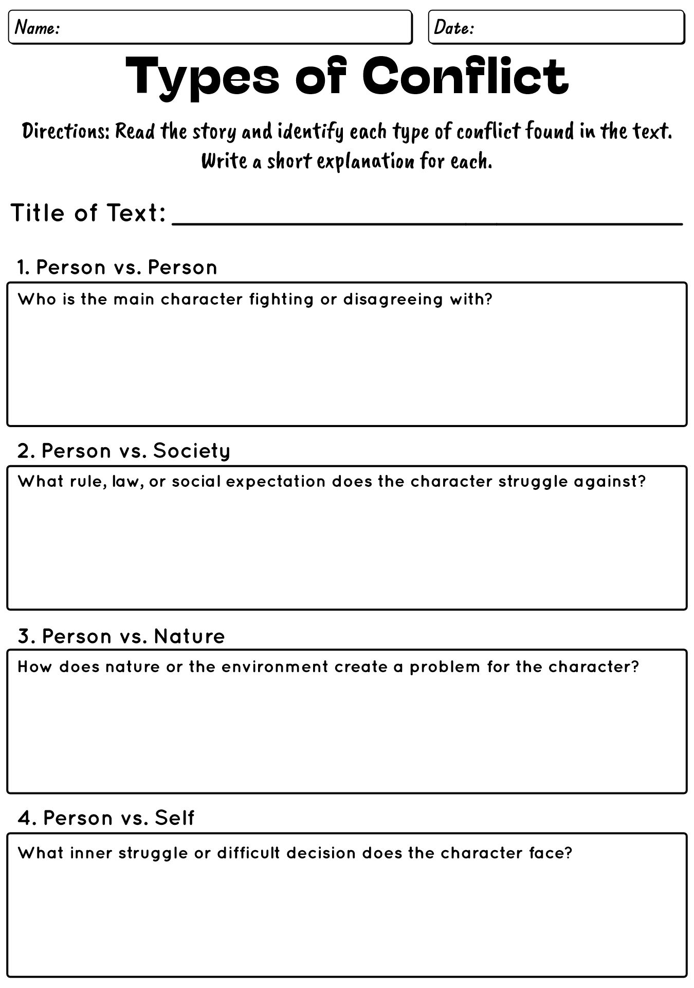 Short Story Conflict Resolution Worksheets