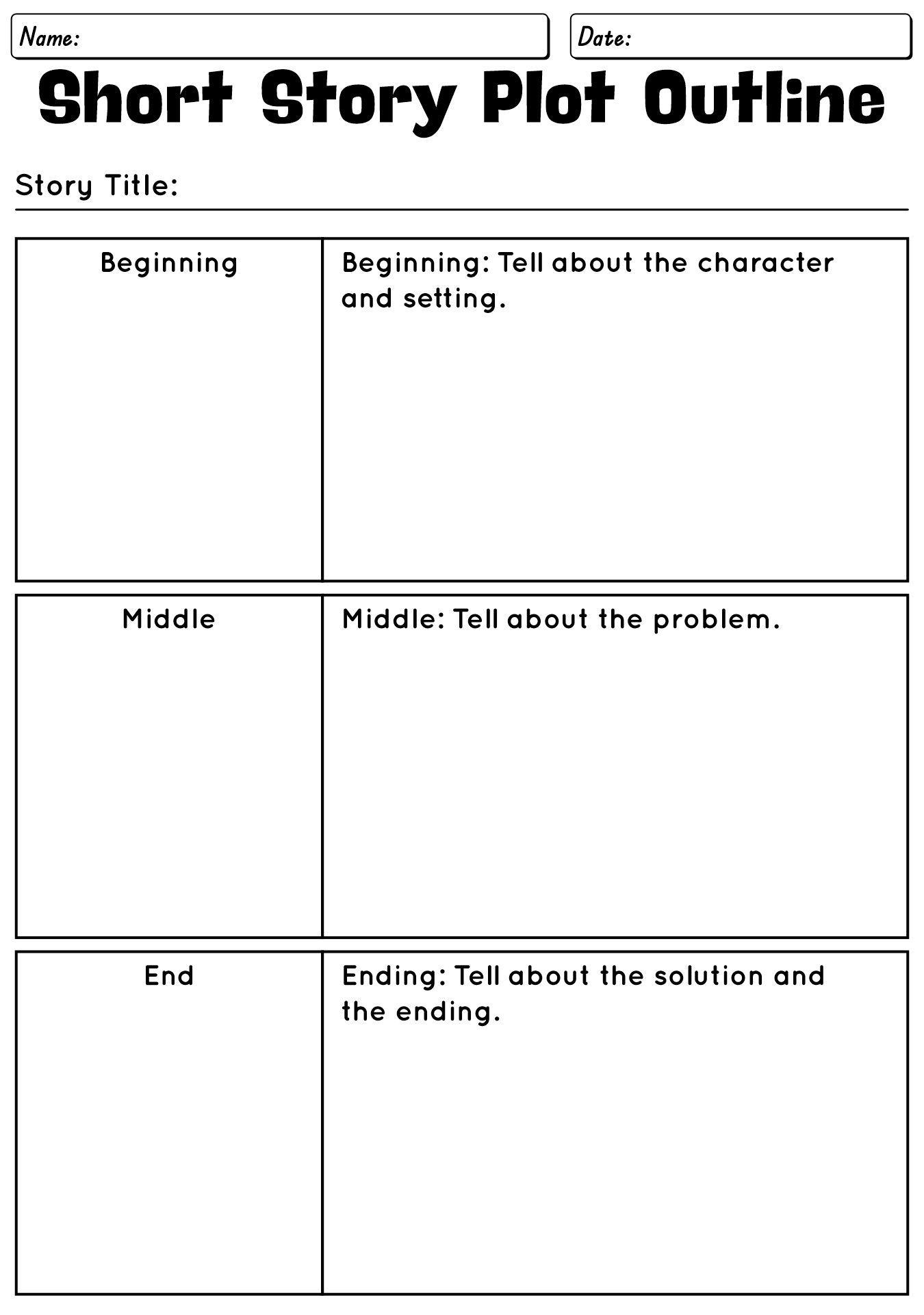 Short Story Plot Outline Worksheet for Student