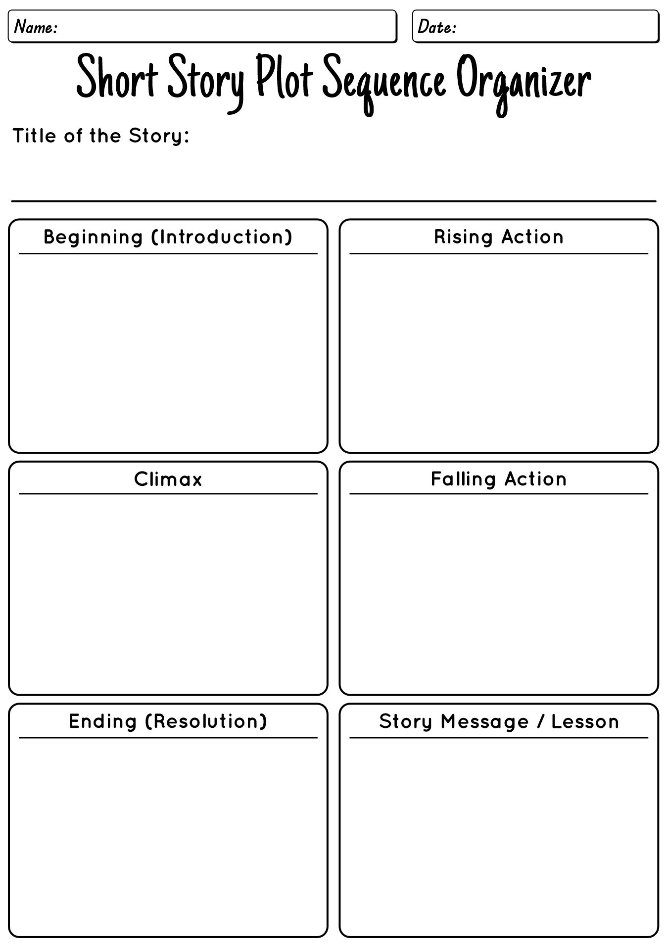 Short Story Plot Sequence Organizer Worksheet
