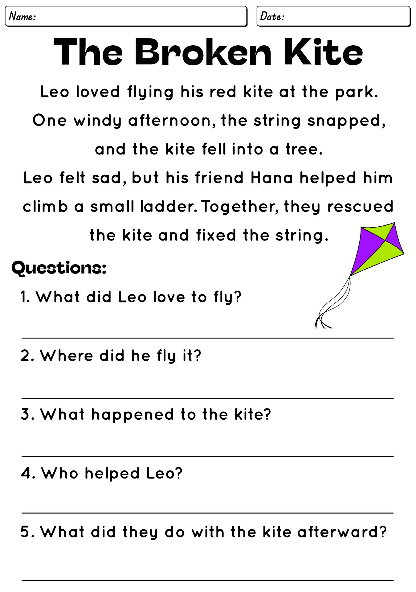 Short Story Reading Comprehension Practice