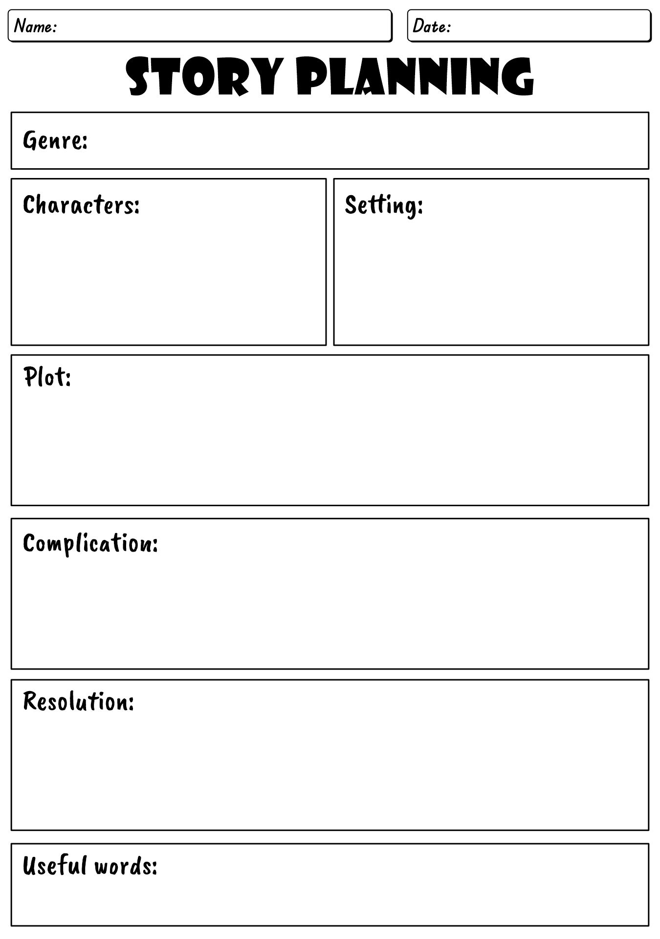 Short Story Structure Planning Worksheet