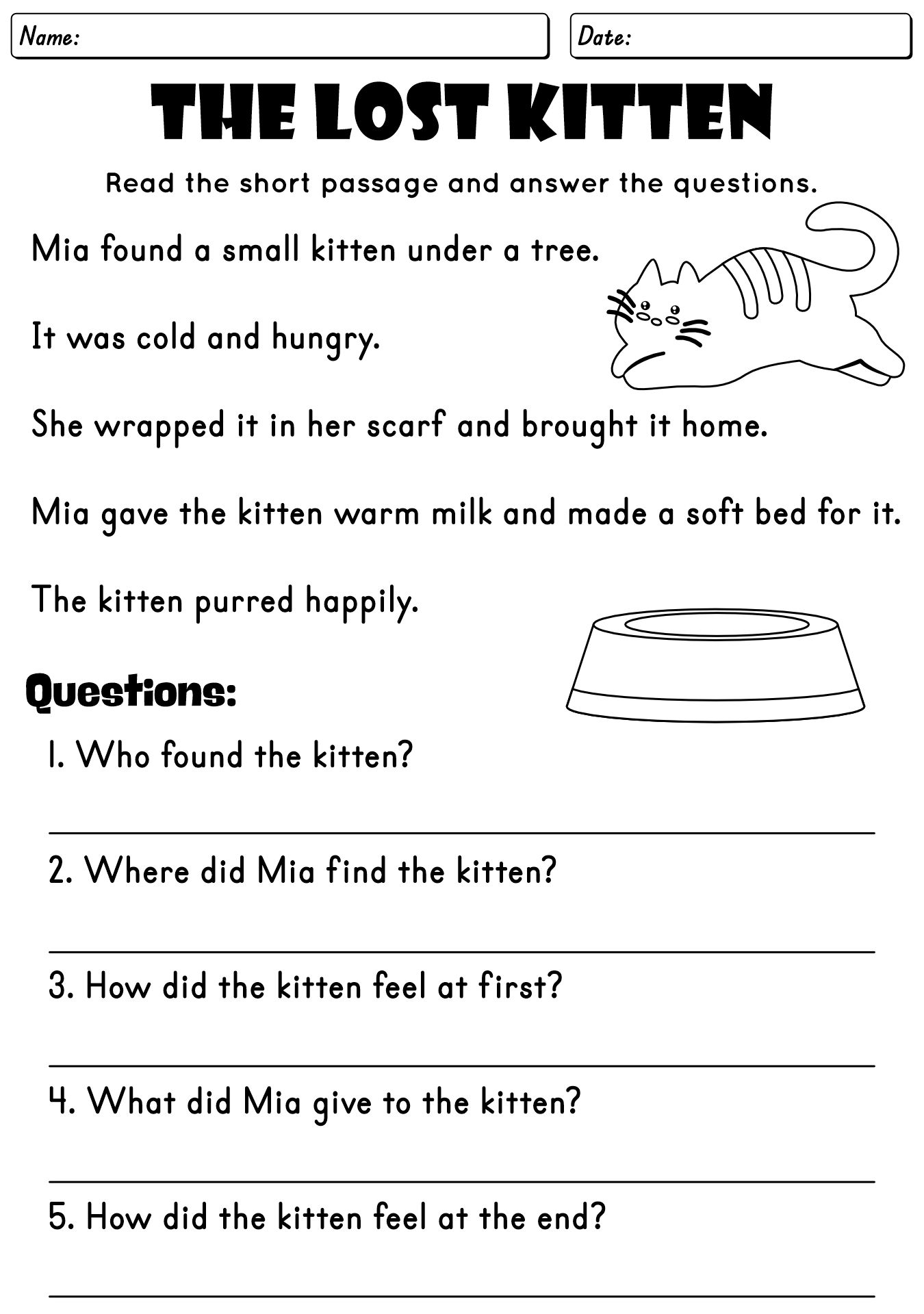 Short Story With Questions Worksheets