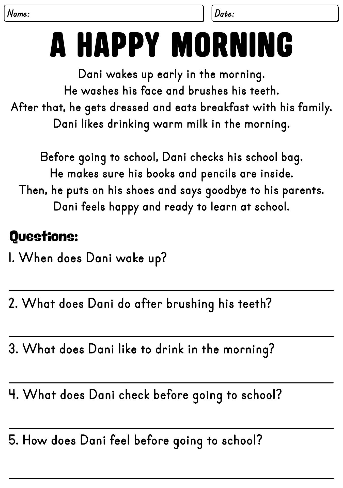 2nd Grade English Reading Comprehension Worksheets