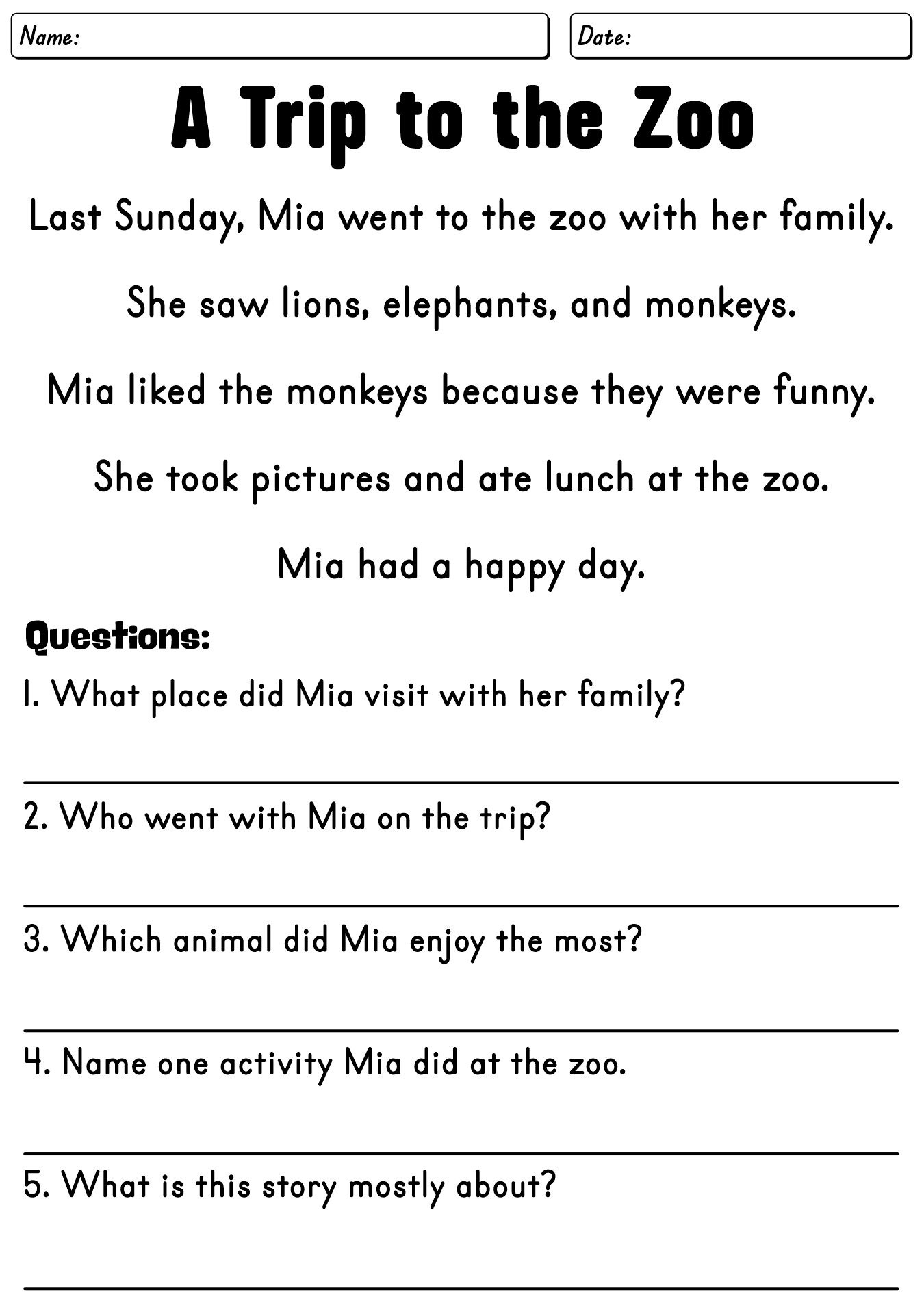 2nd Grade Reading Worksheets