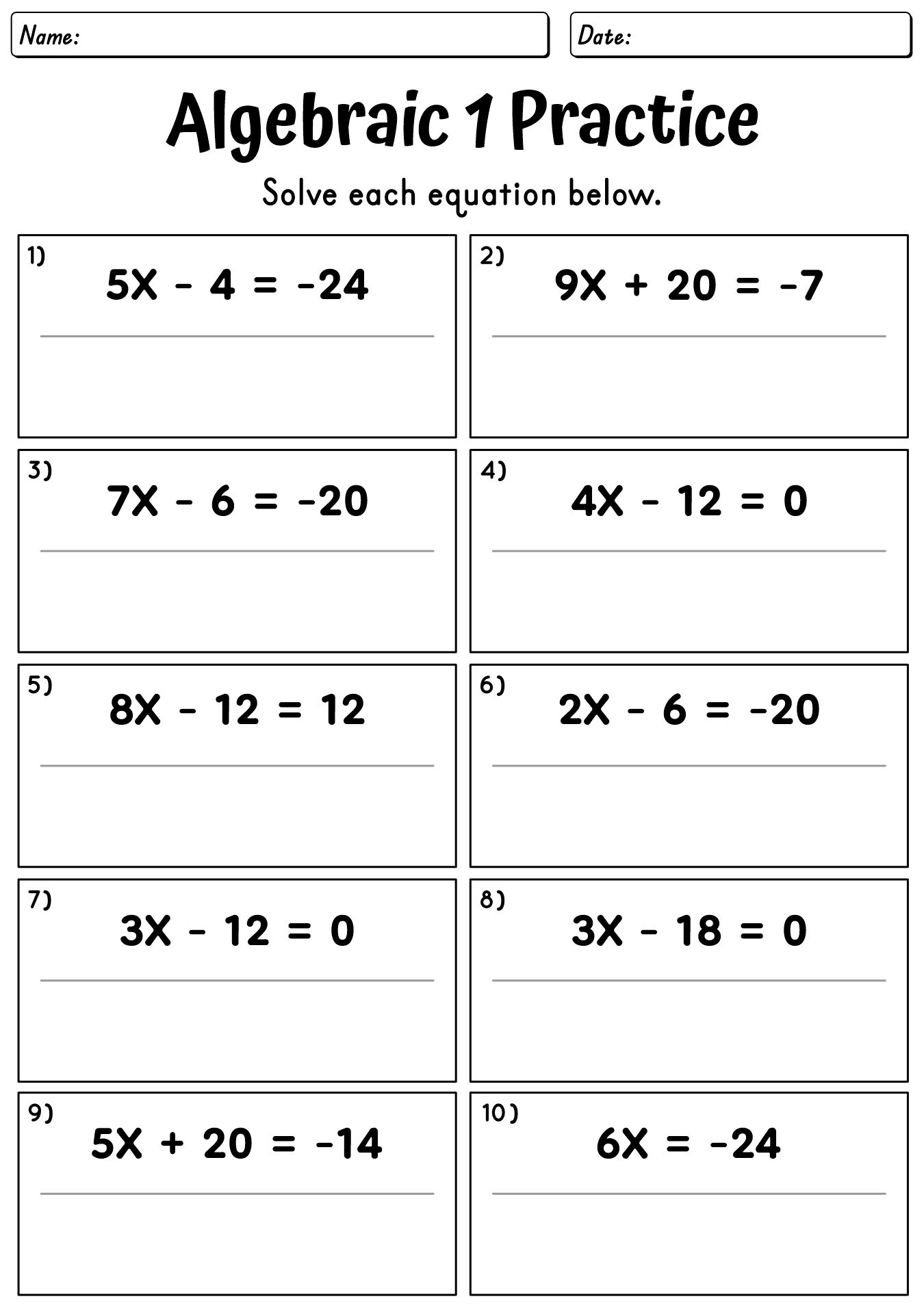 Algebra 1 Worksheets Equations Worksheets