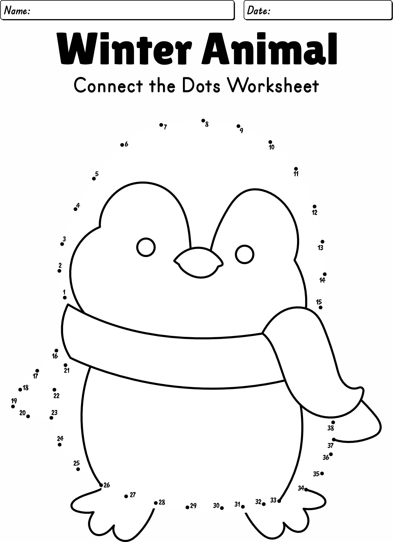 Animal Theme Connect the Dots Worksheets