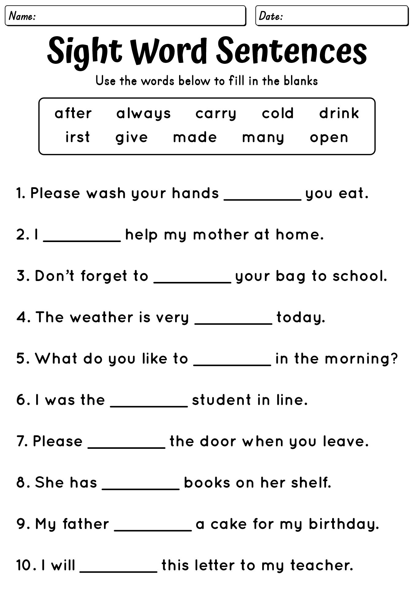 English Grammar Worksheets for 3rd Grade