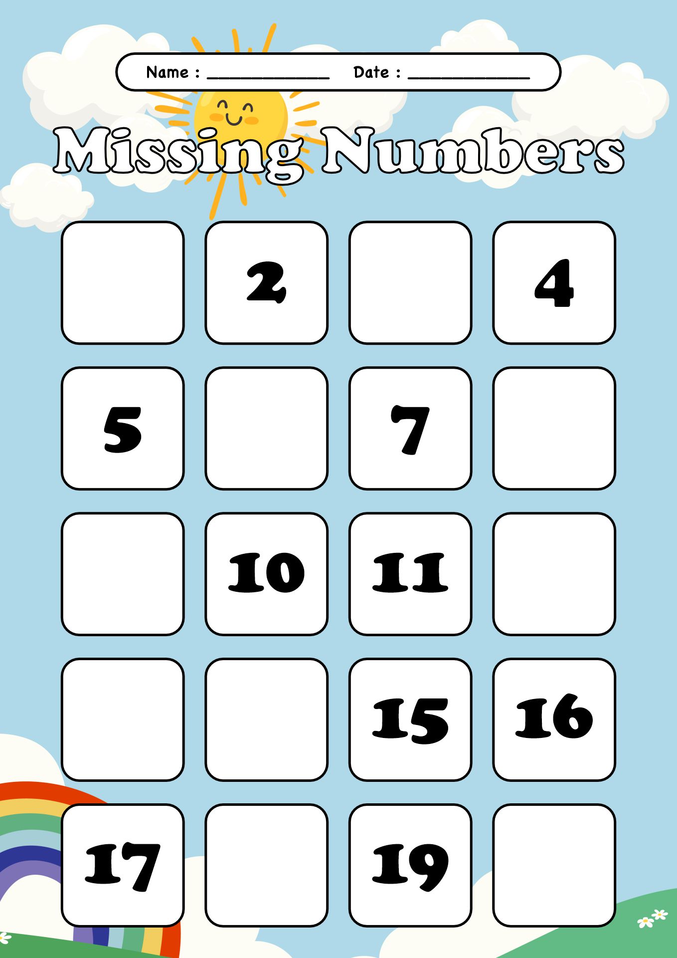 Fill-in-the-Blank Number Worksheets for Kindergarteners