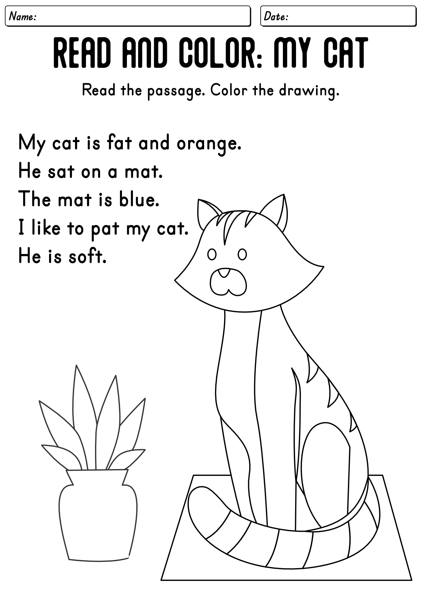 Free Printable Read And Color Worksheet