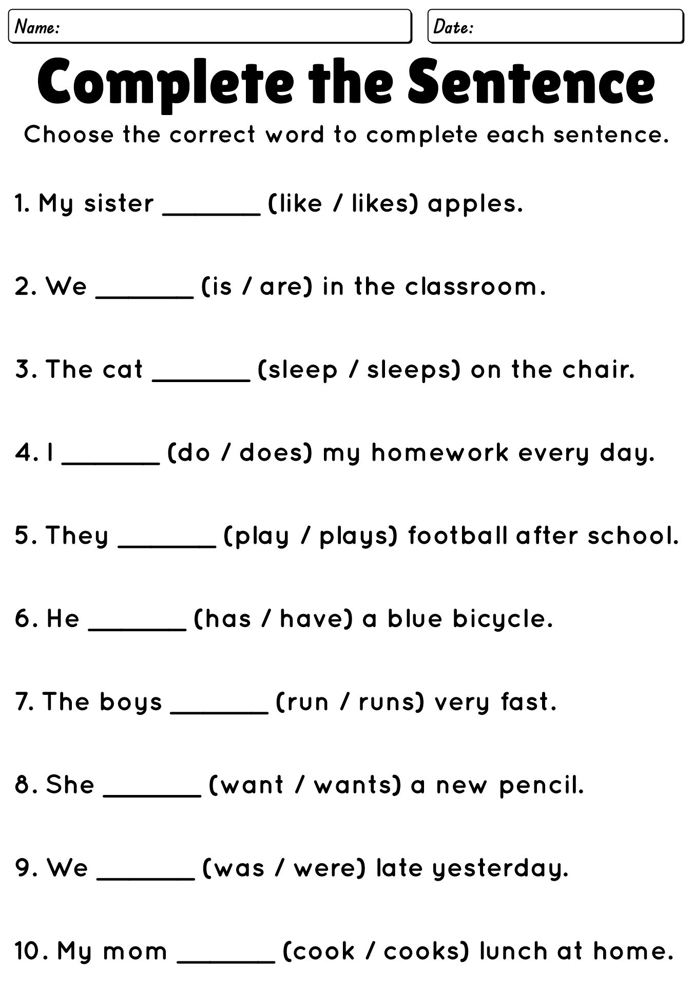 Grade 3 Grammar & Writing Worksheets