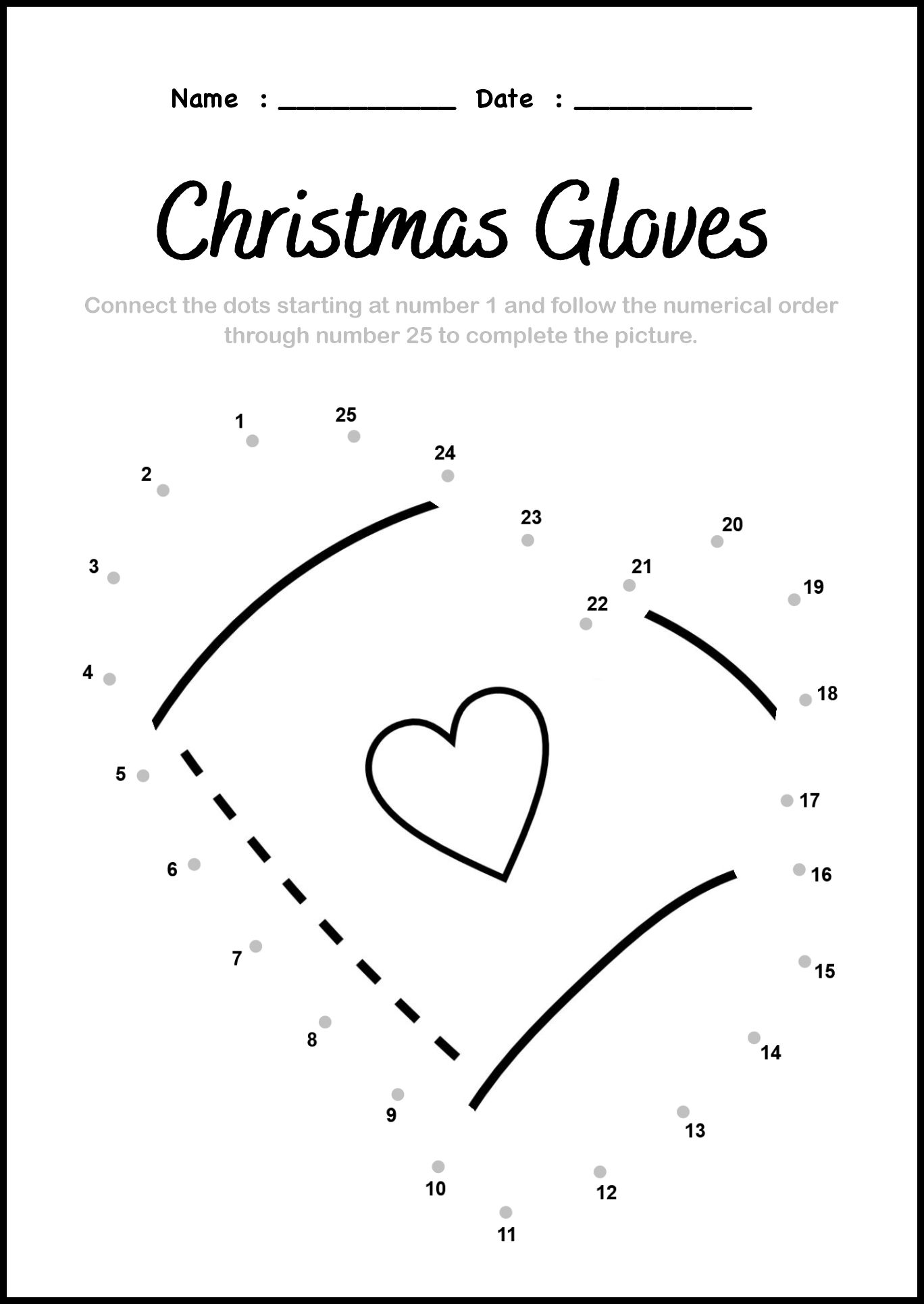 Kindergarten Dot to Dot Christmas Themed Sheets