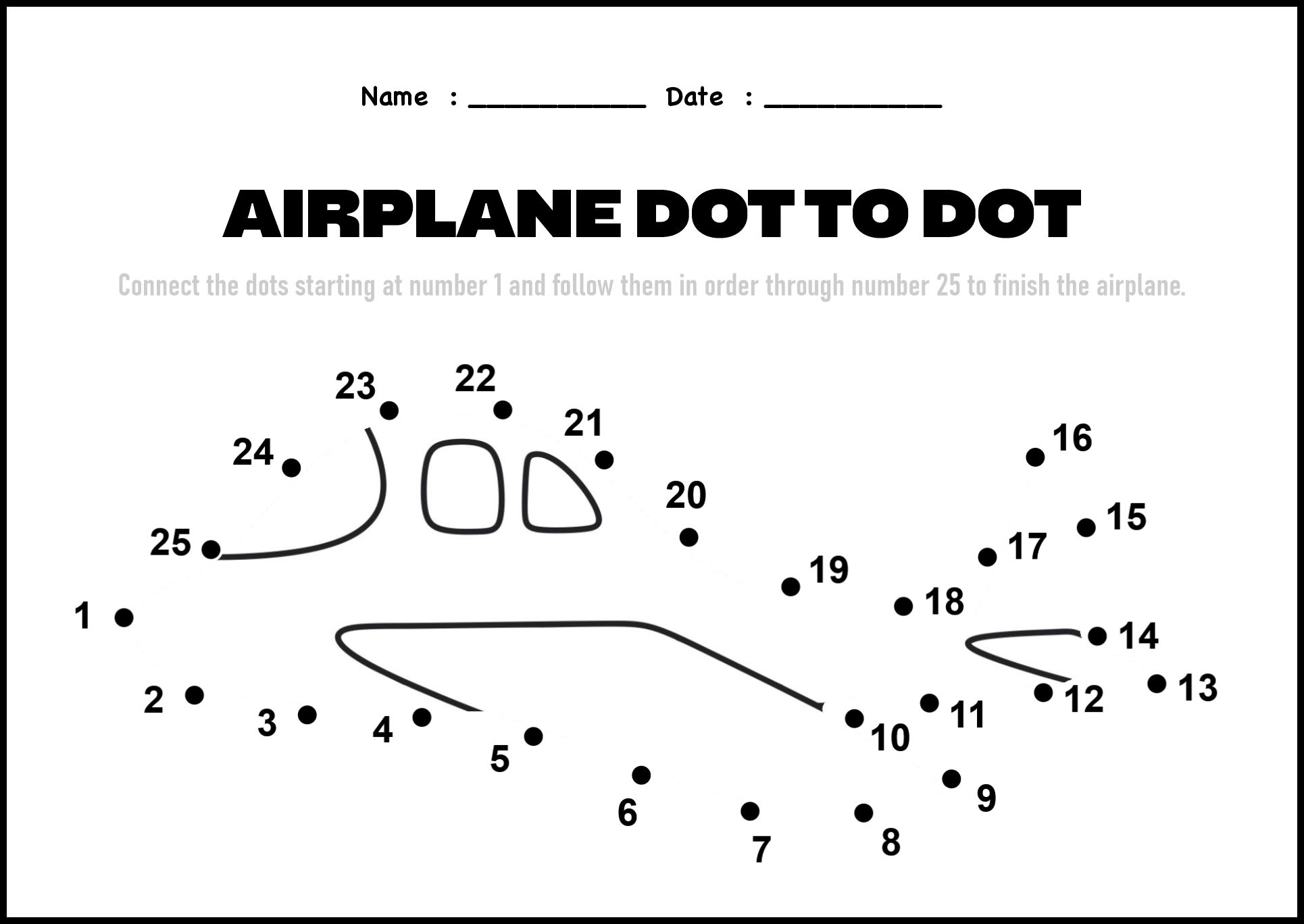 Kindergarten Dot to Dot Transportation Worksheets
