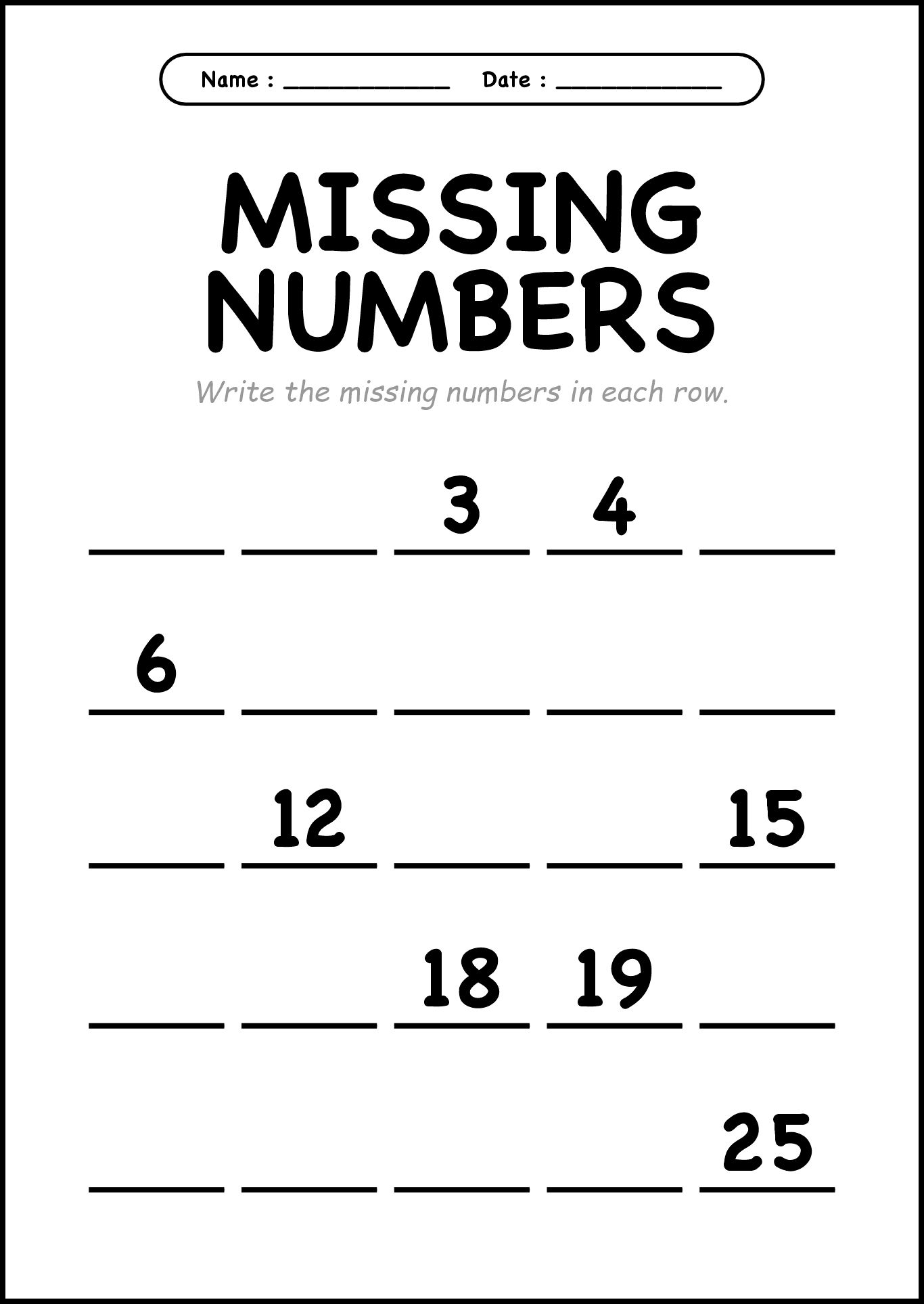 Kindergarten Math Missing Number Exercises