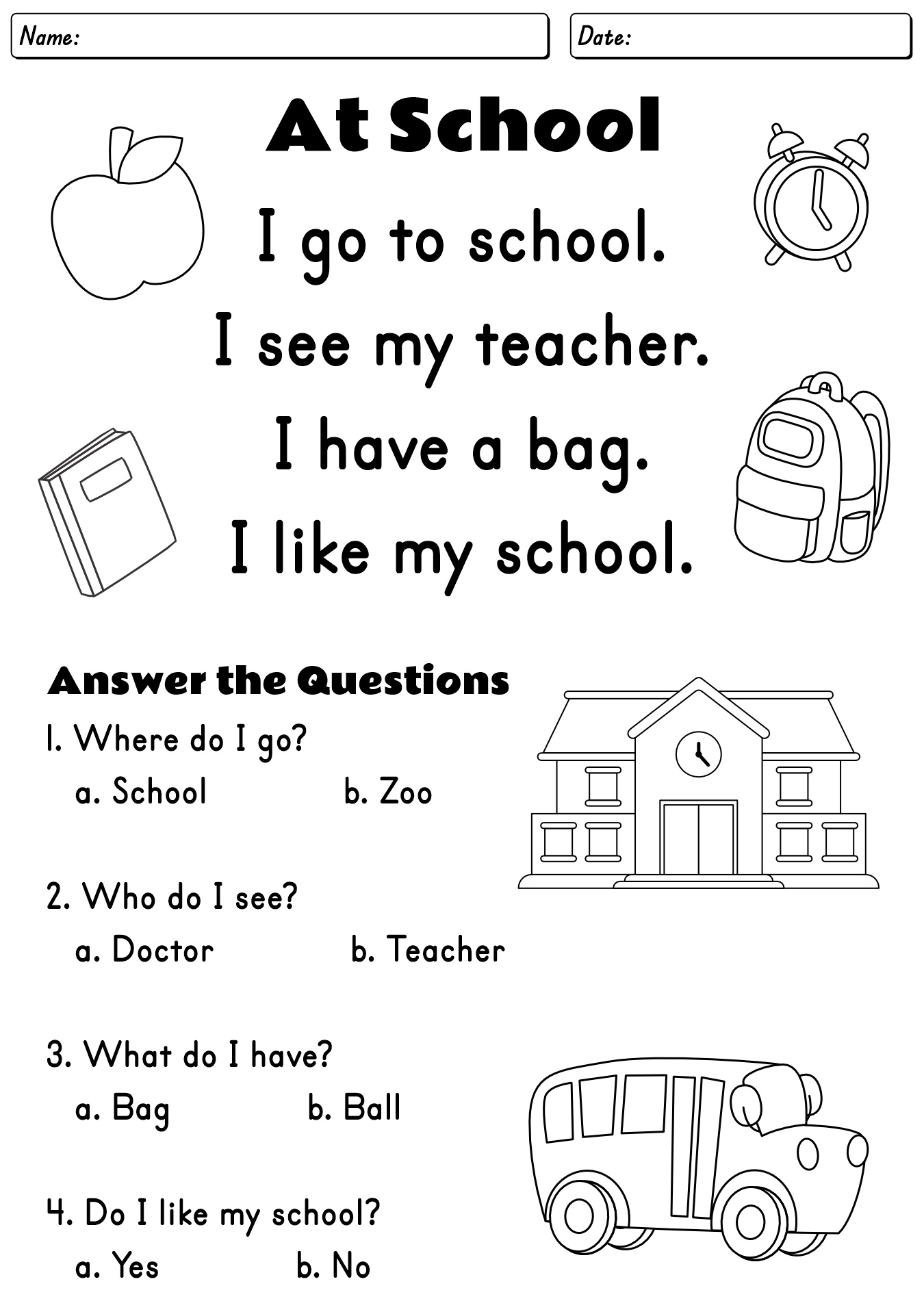 Kindergarten Reading Comprehension Worksheet