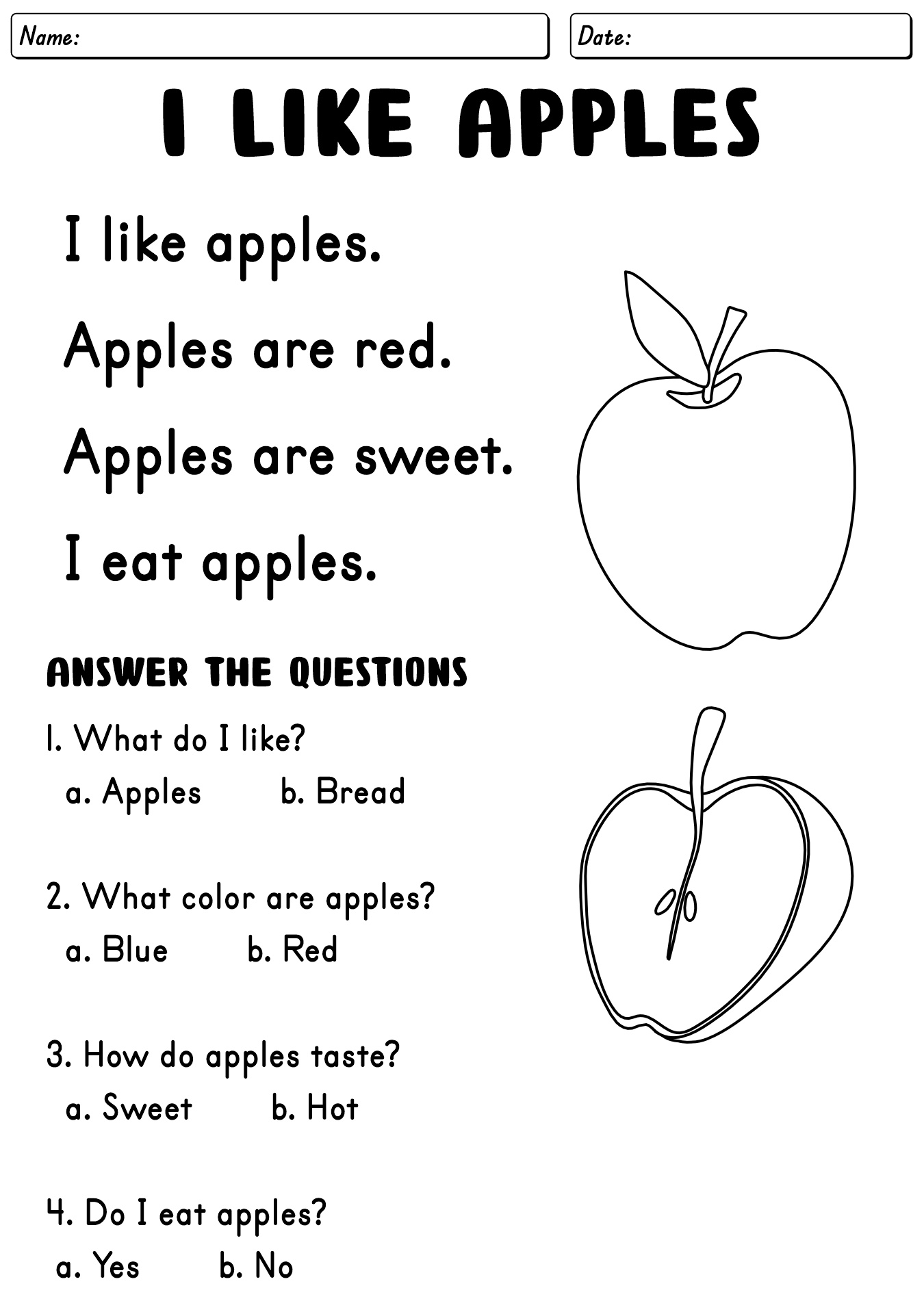 Kindergarten Reading Comprehension Worksheet