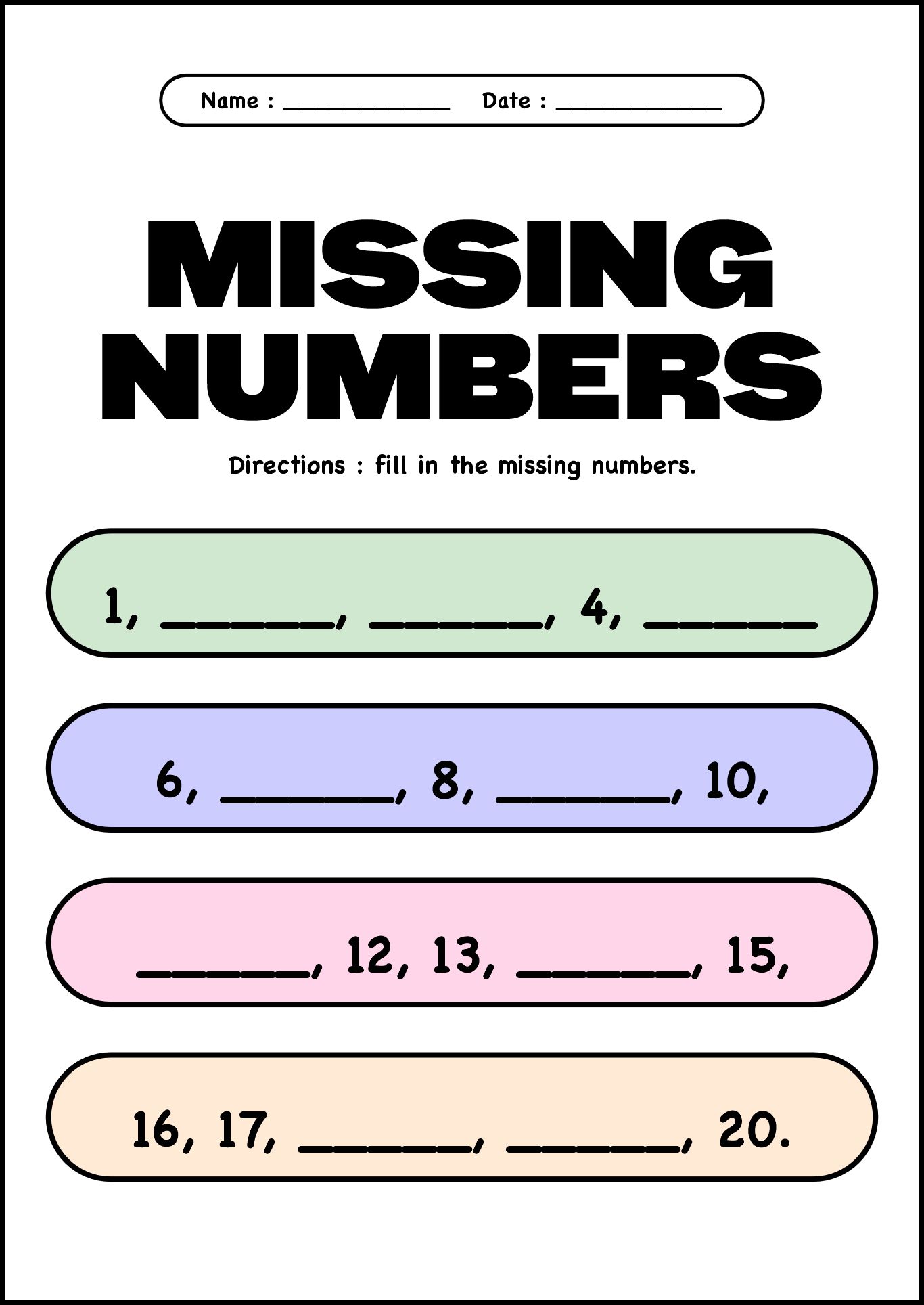 Missing Digits Worksheets for Kindergarten Math