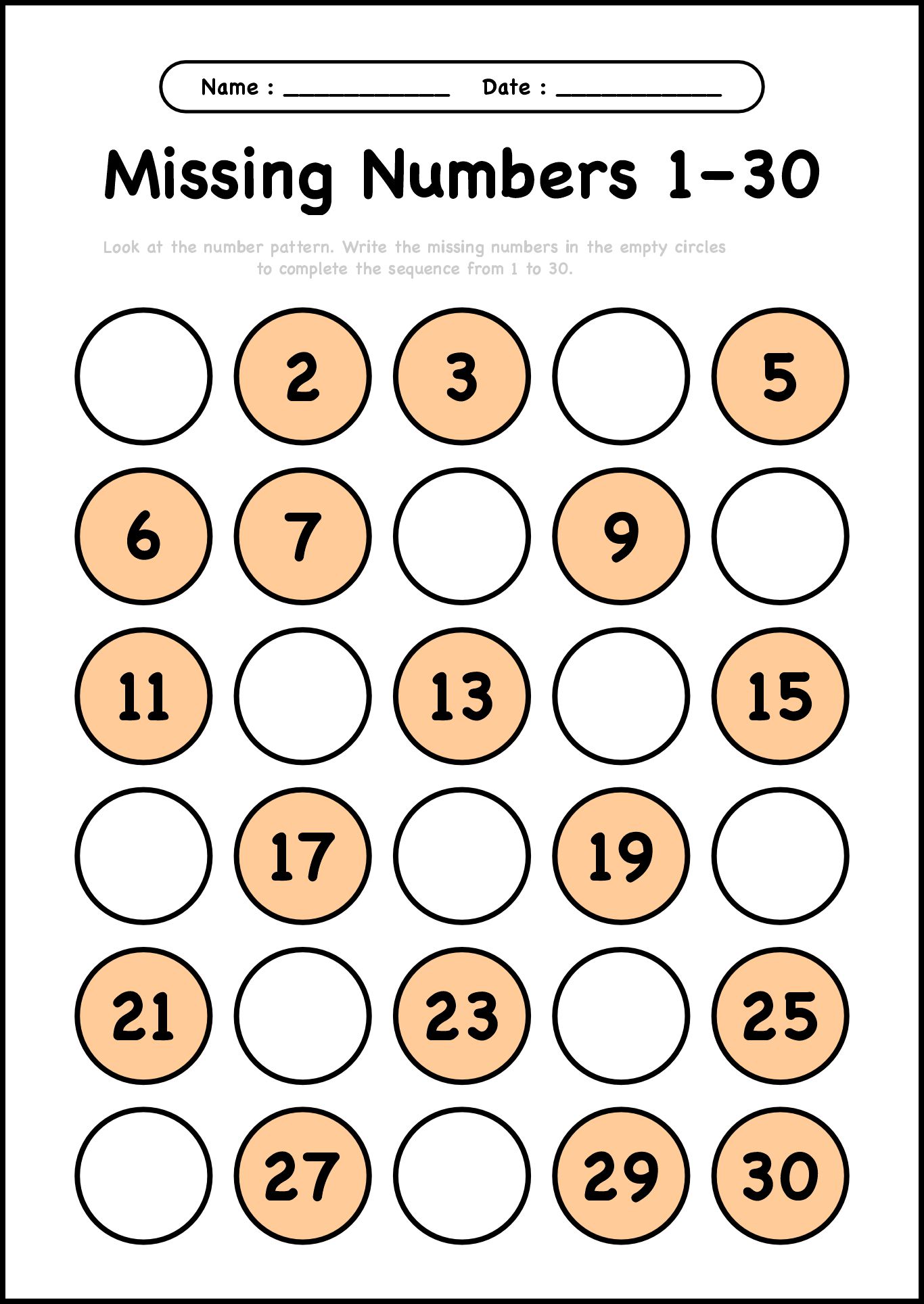 Missing Number Puzzles for Kindergarten Students