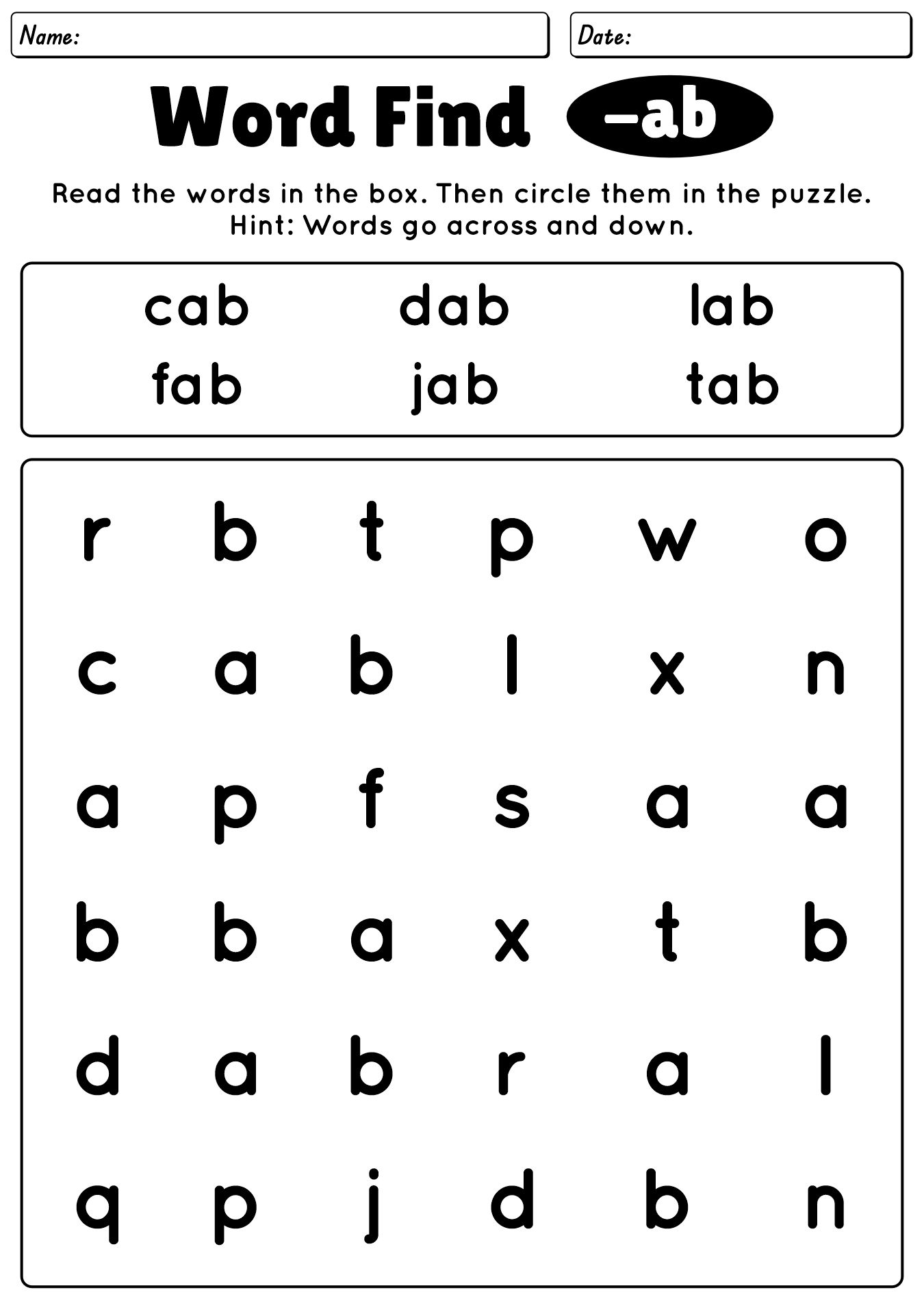 Phonics Reading Worksheets for First Grade