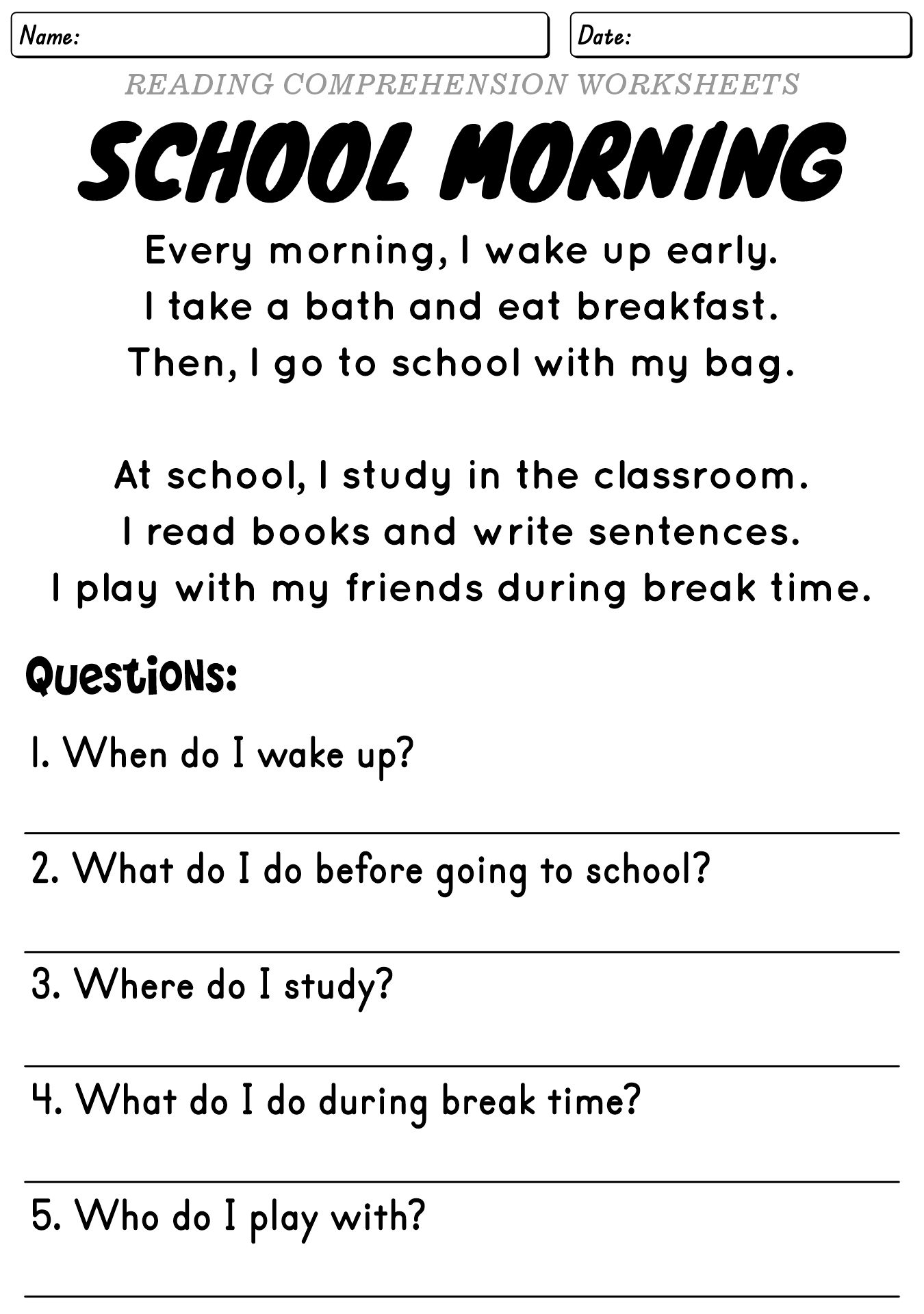 Preschool & Kindergarten Reading Worksheet