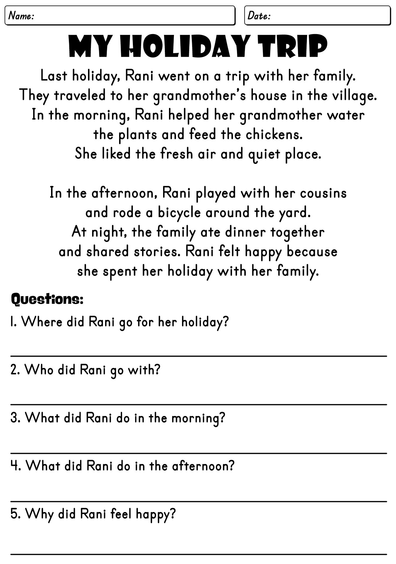 Printable 2nd Grade Reading Practice Worksheets