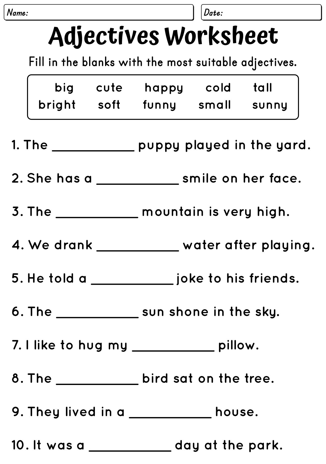 Printable English Worksheets for 3rd Grade