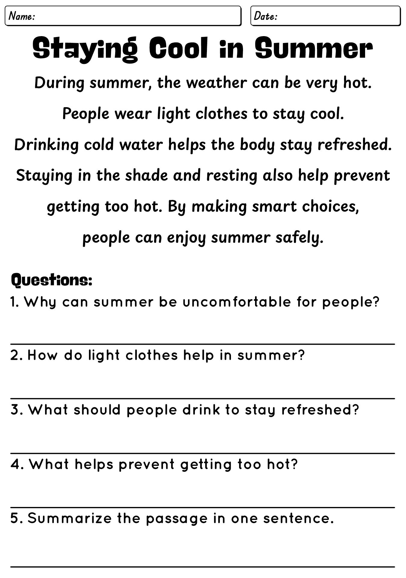 Reading Comprehension Worksheets