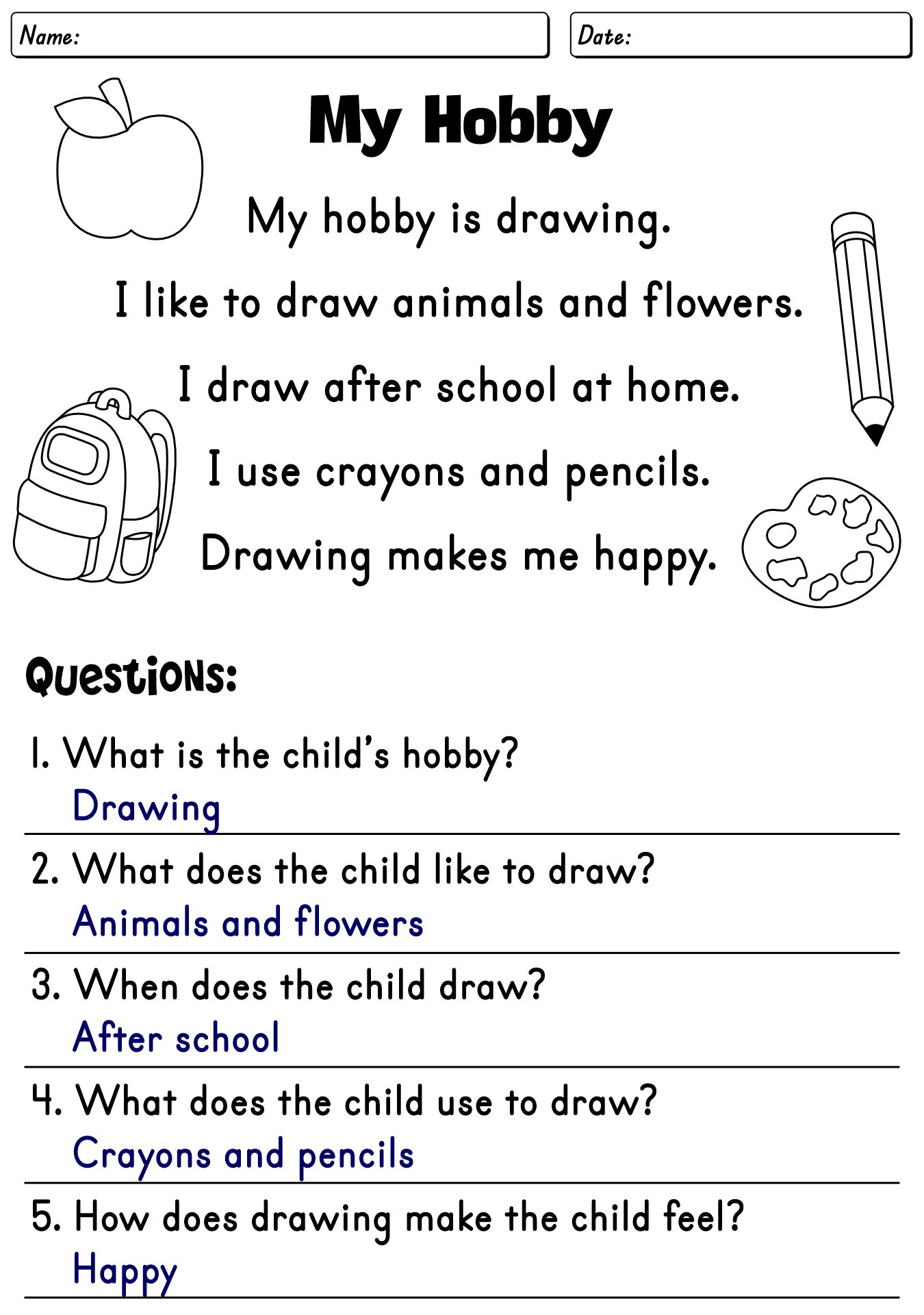 Reading Worksheets for 2nd Graders with Answer Key