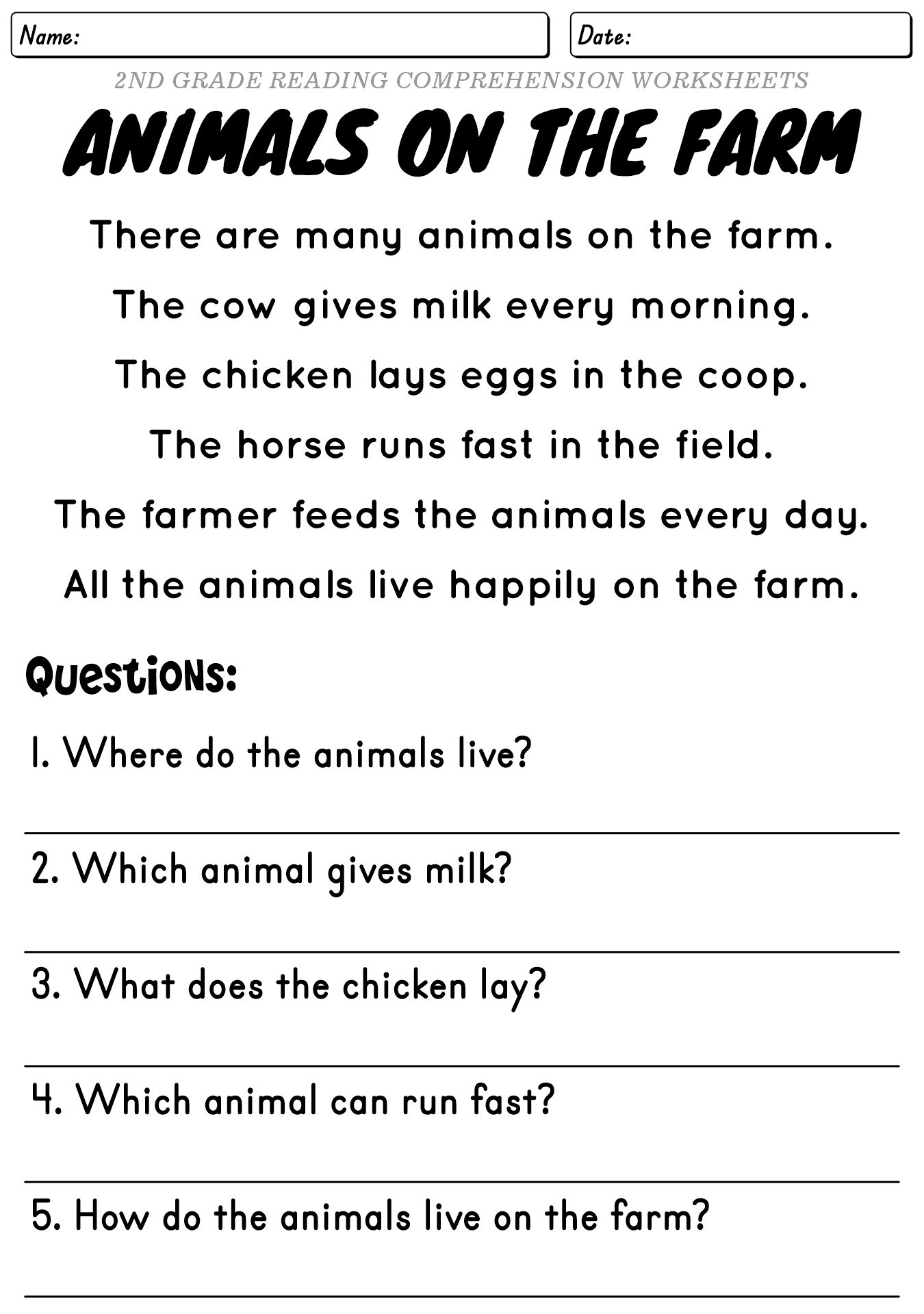 Second Grade Reading Exercise