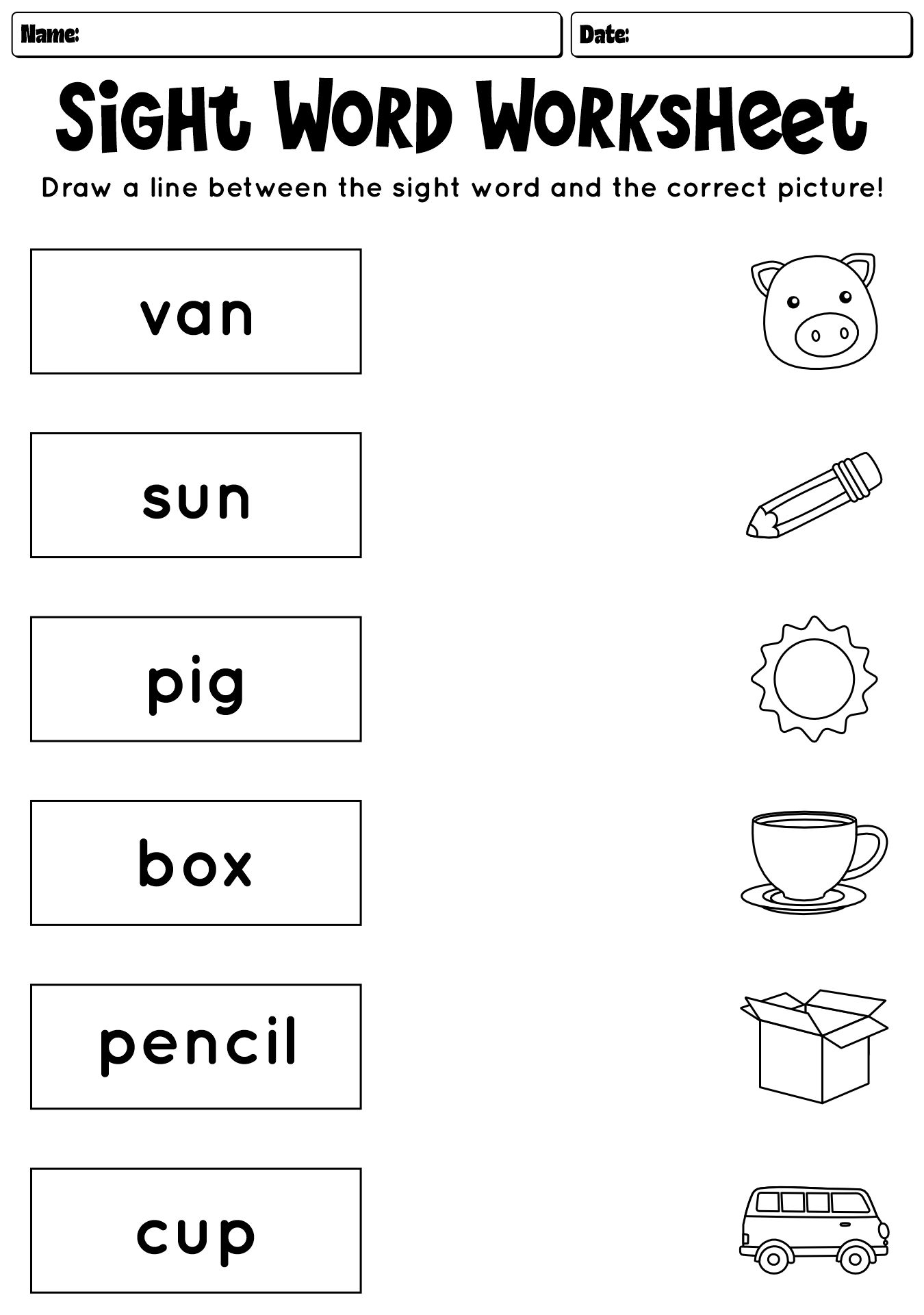 Sight Words Practice Sheets for 1st Graders